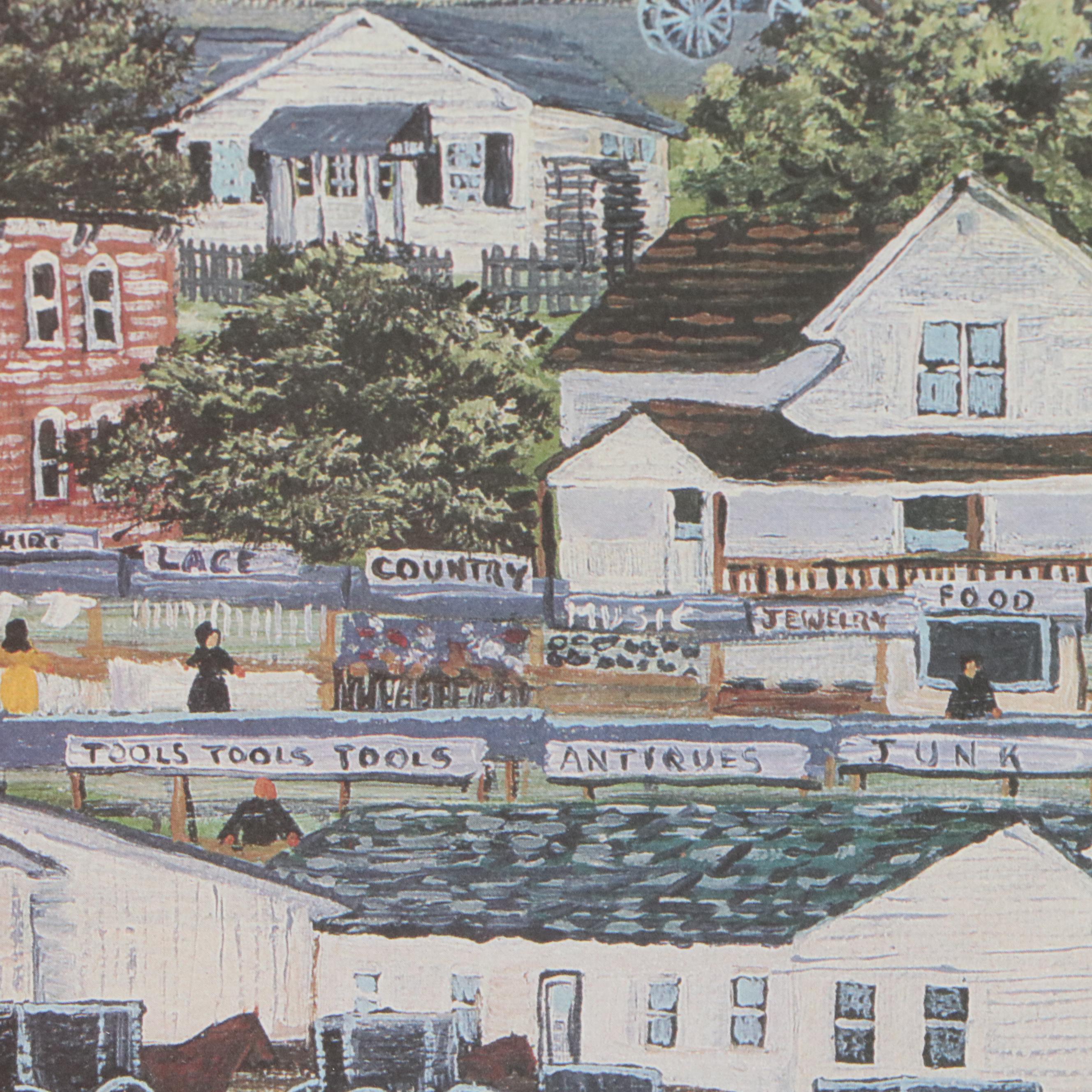 Maxine Lain Offset Lithograph "Shipshewana Indiana"