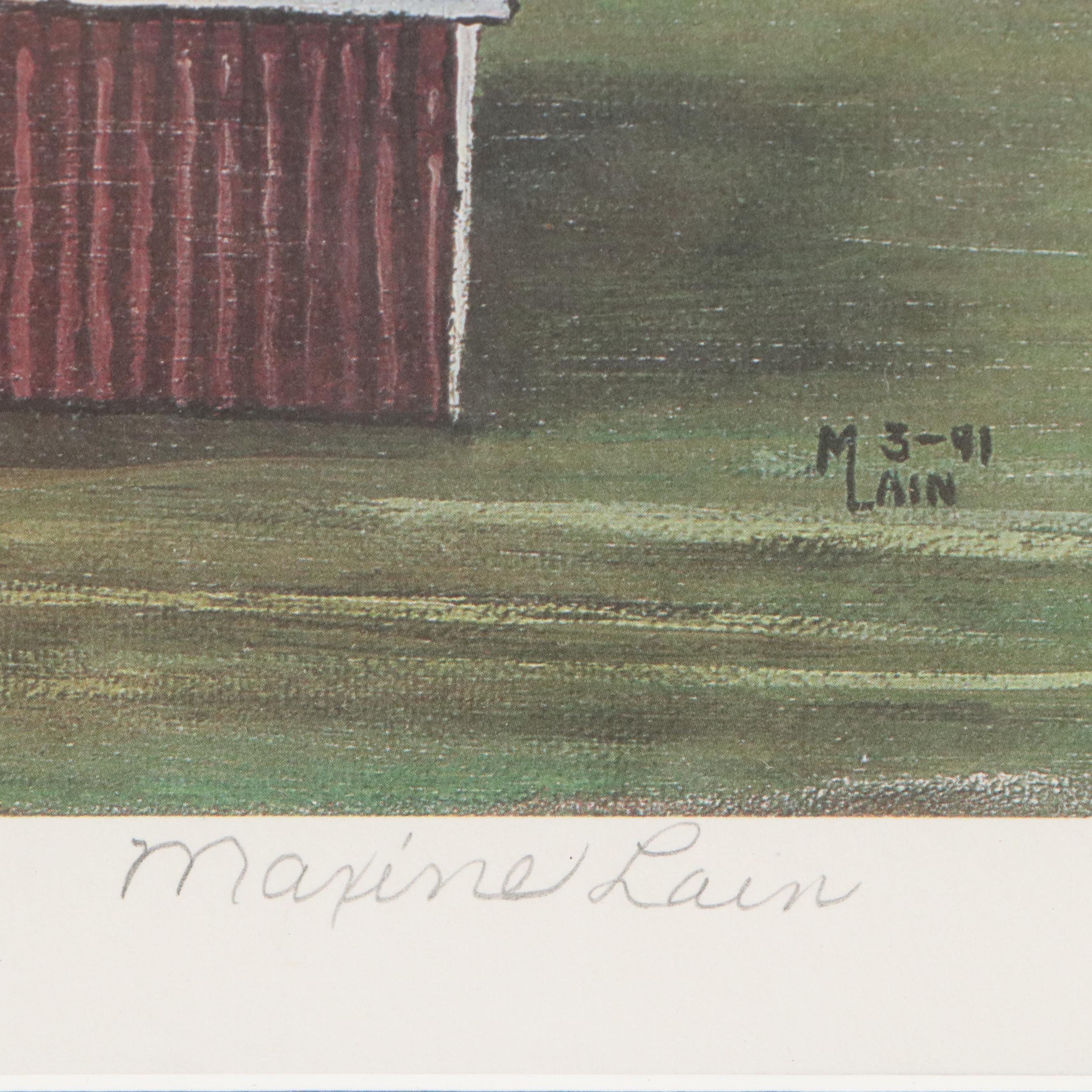 Maxine Lain Offset Lithograph "Shipshewana Indiana"