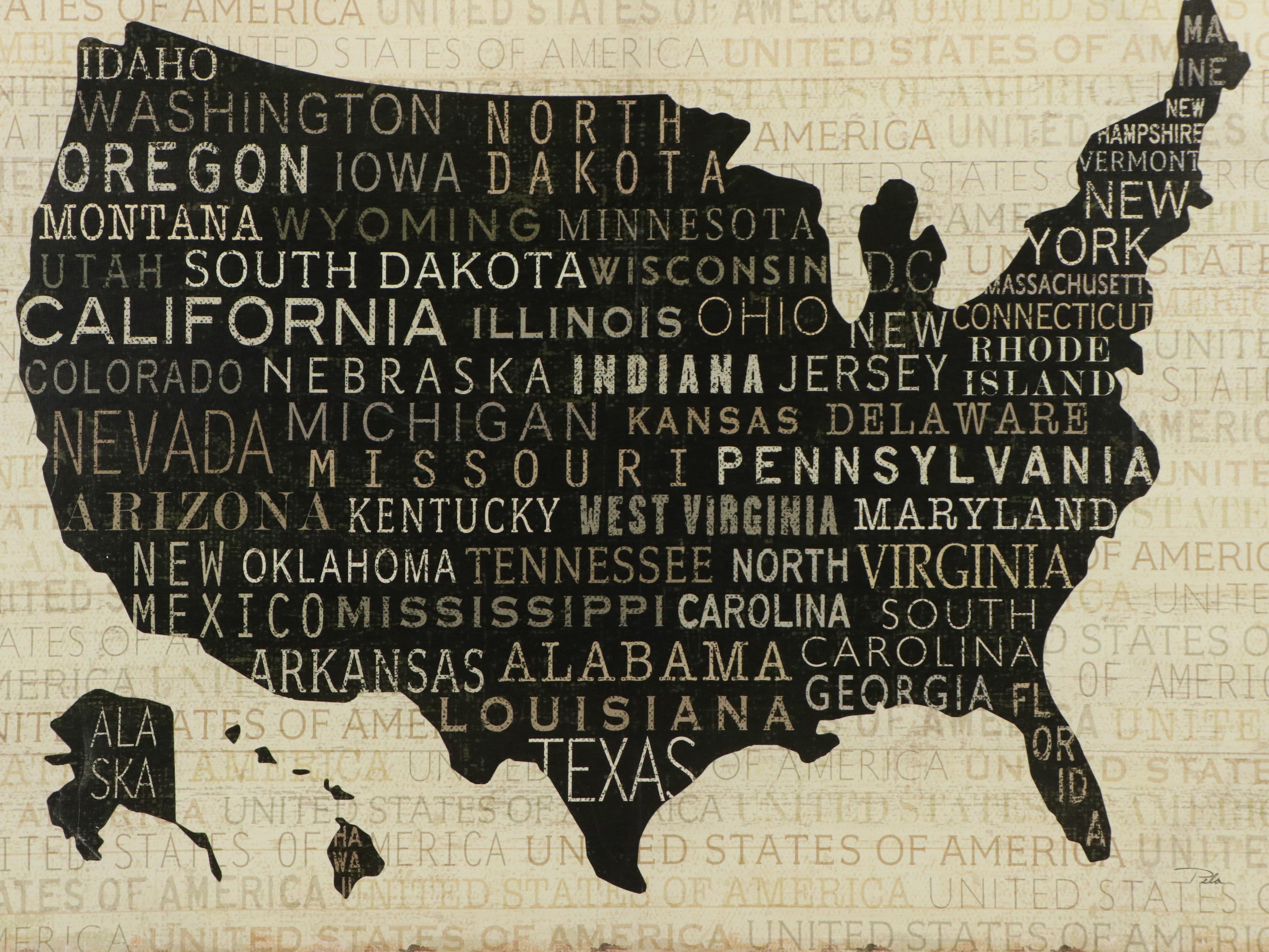 Pela Studios Giclée of United States with Typography, 21st Century