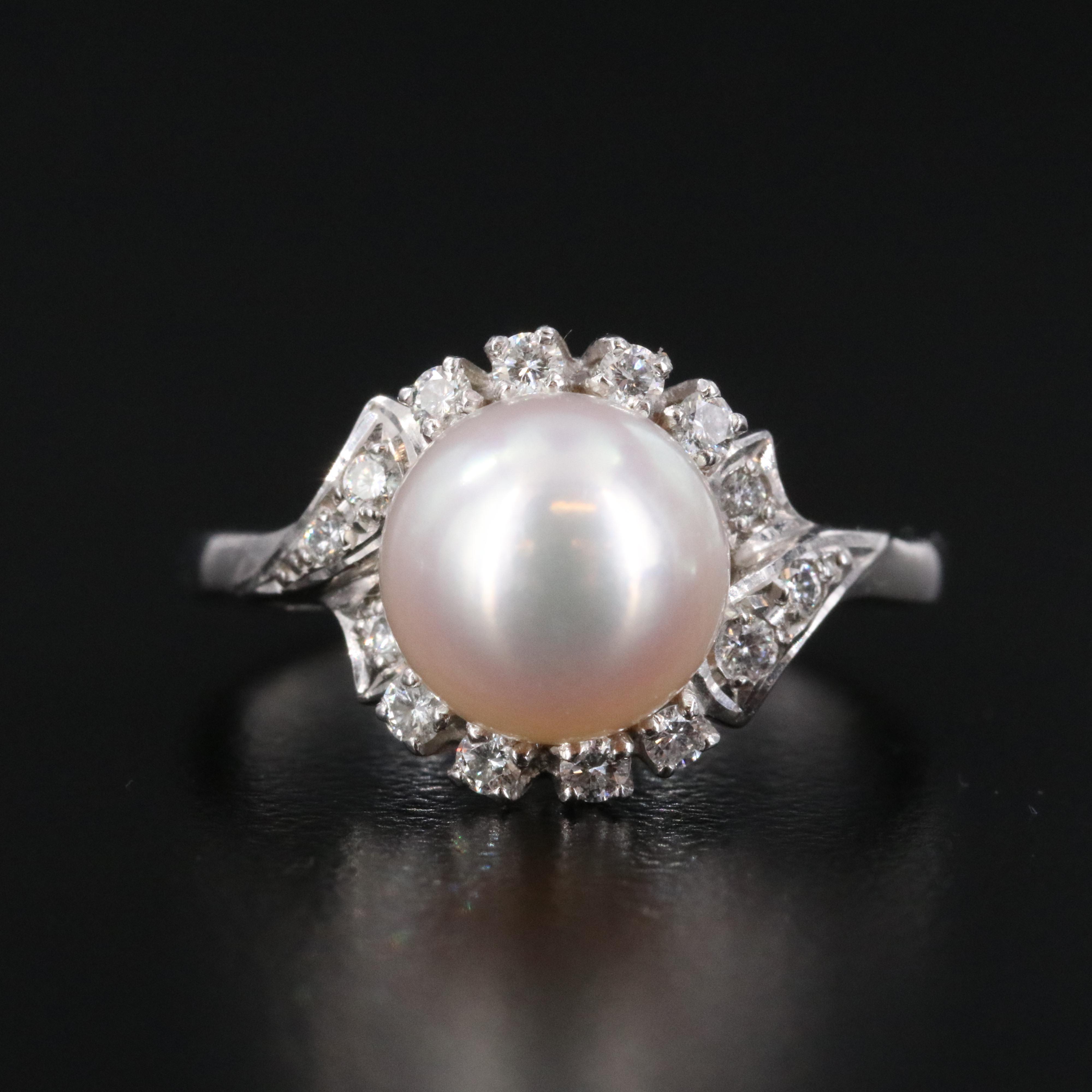 Mikimoto Platinum Pearl 0.25 CTW Diamond Halo Ring