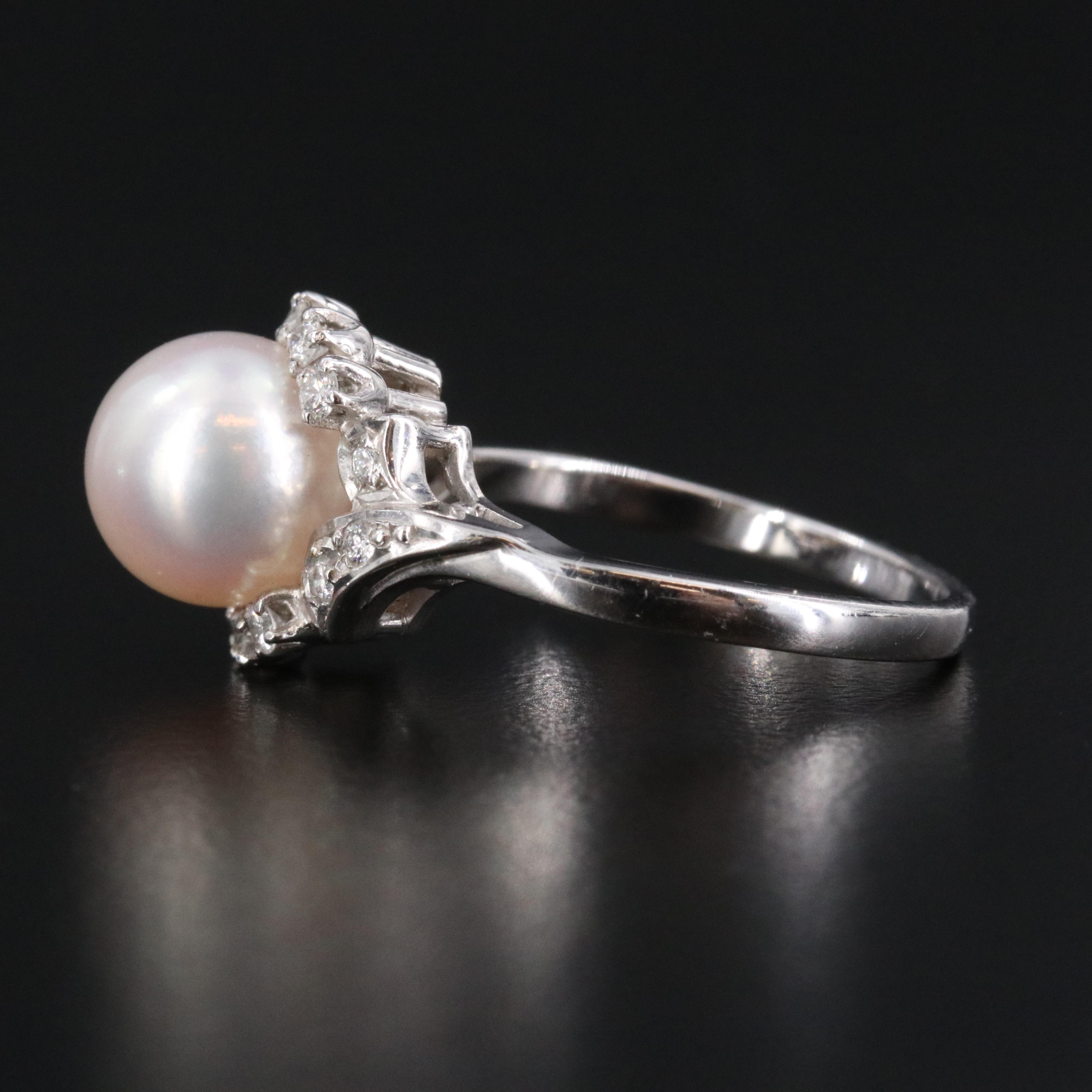 Mikimoto Platinum Pearl 0.25 CTW Diamond Halo Ring