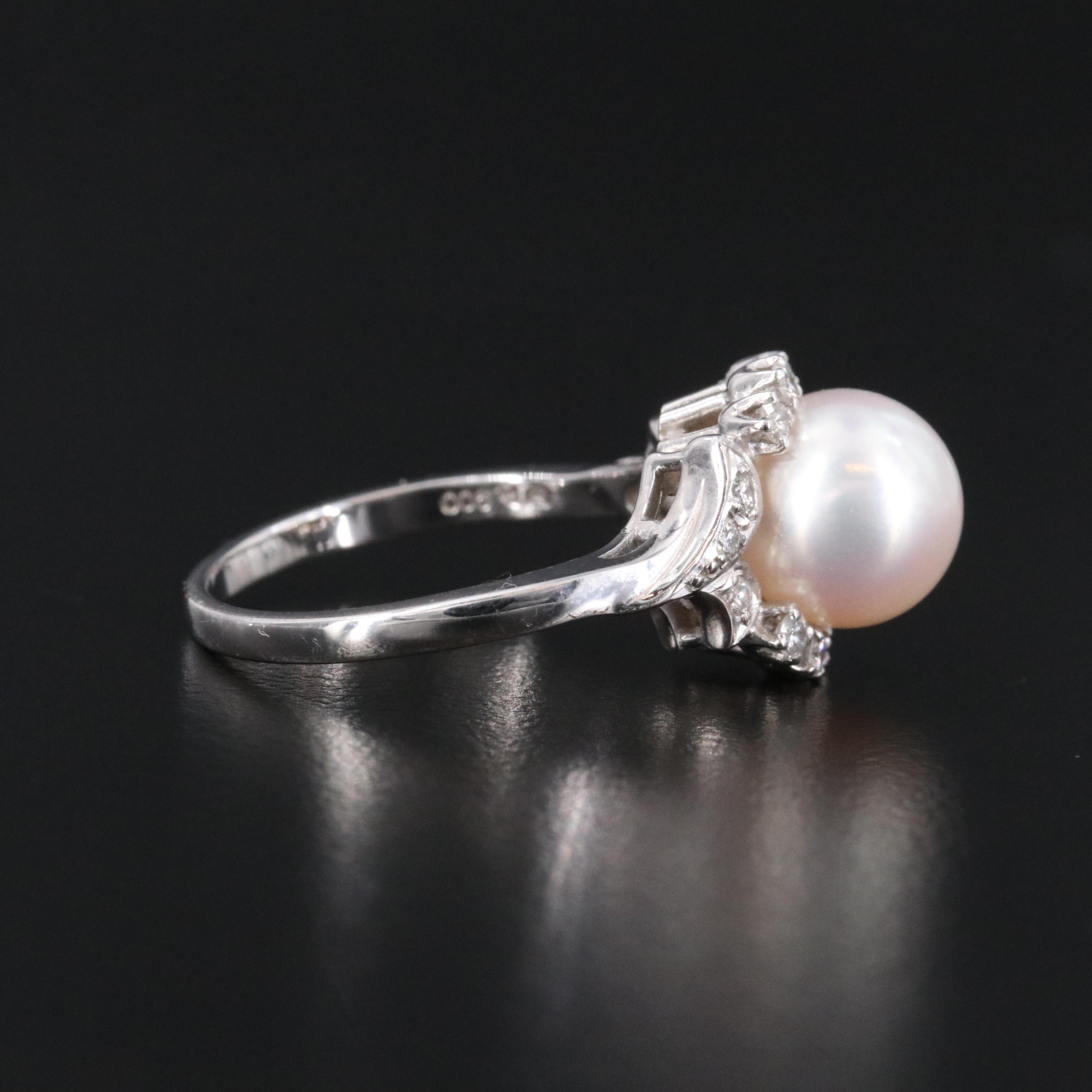 Mikimoto Platinum Pearl 0.25 CTW Diamond Halo Ring