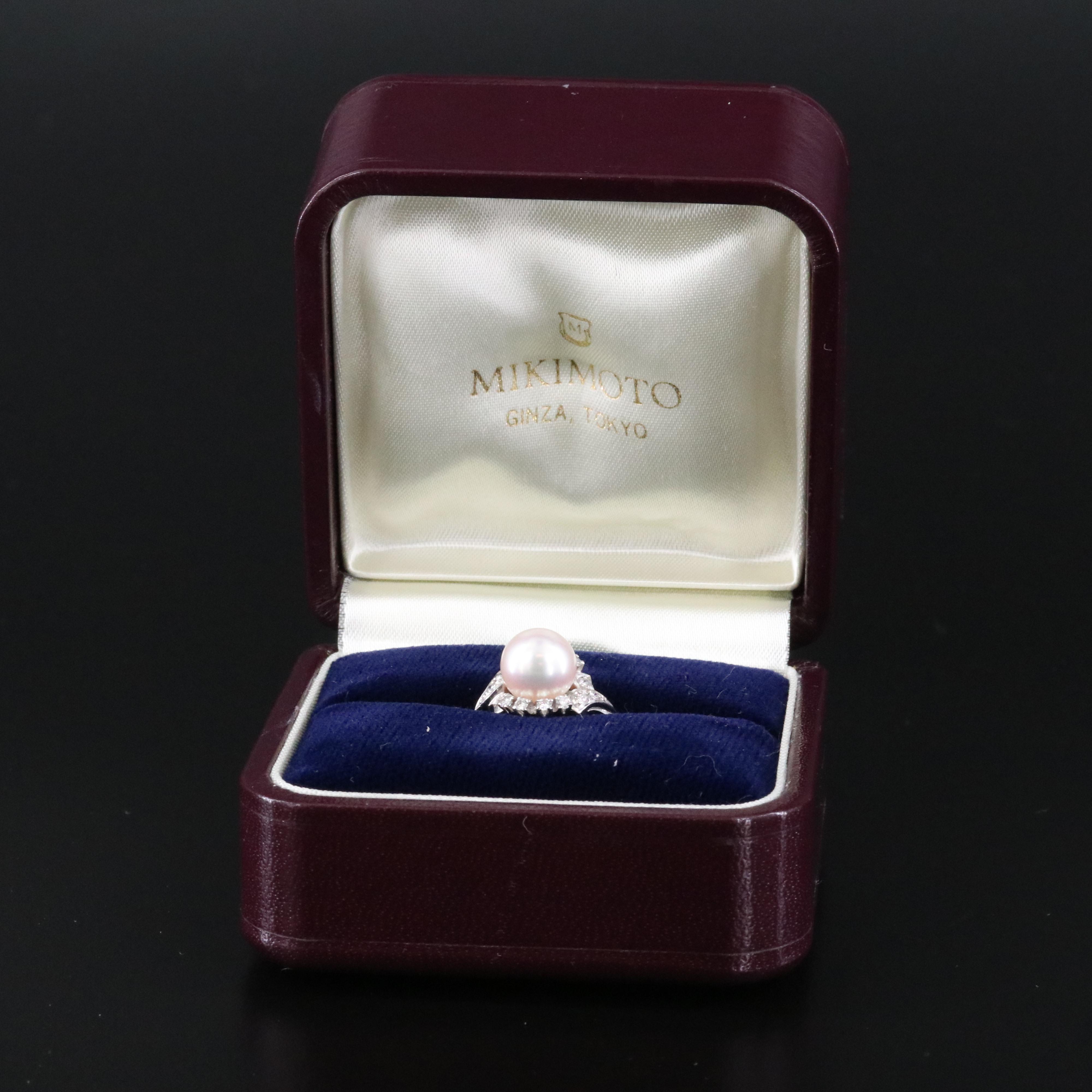 Mikimoto Platinum Pearl 0.25 CTW Diamond Halo Ring