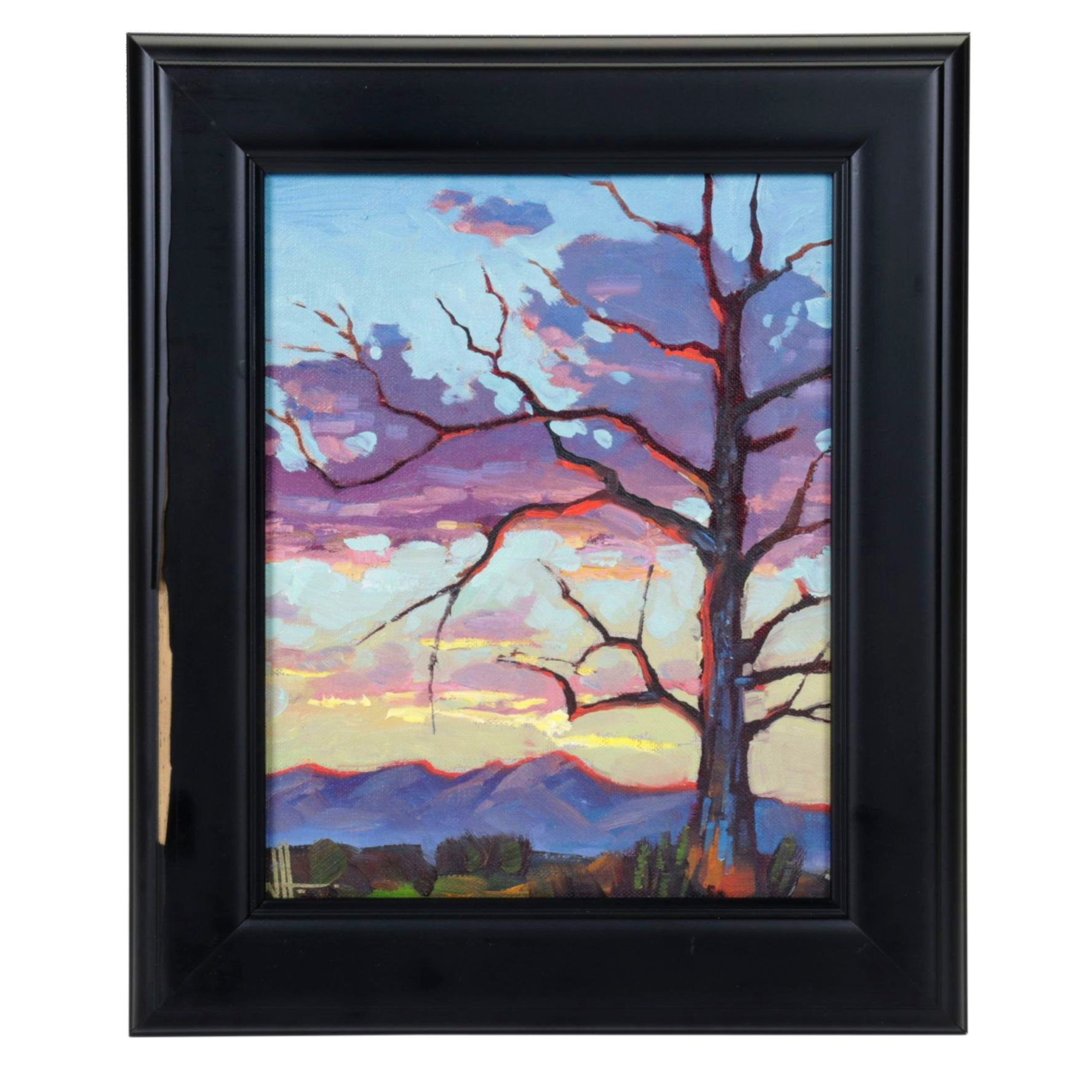 William Hawkins Impressionist Mountain Oil Landscape Featuring a Barren Tree