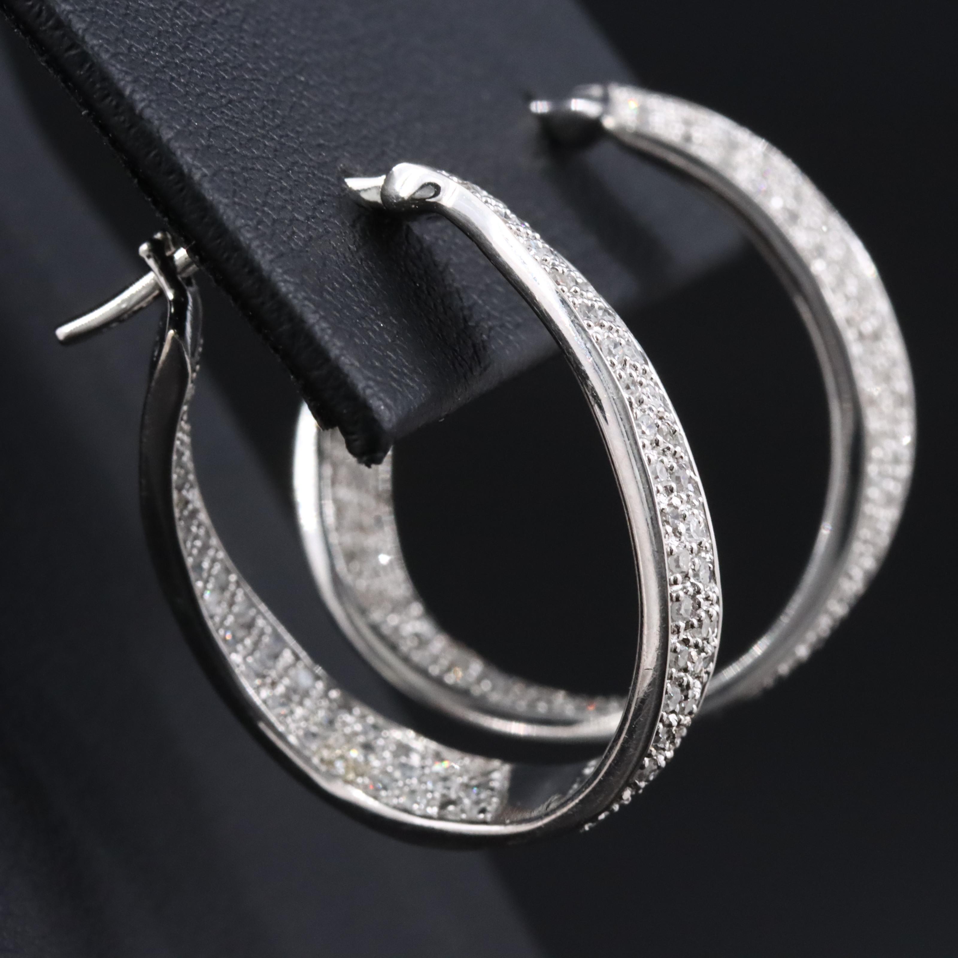 14K 1.00 CTW Diamond Inside-Out Ribbon Hoop Earrings