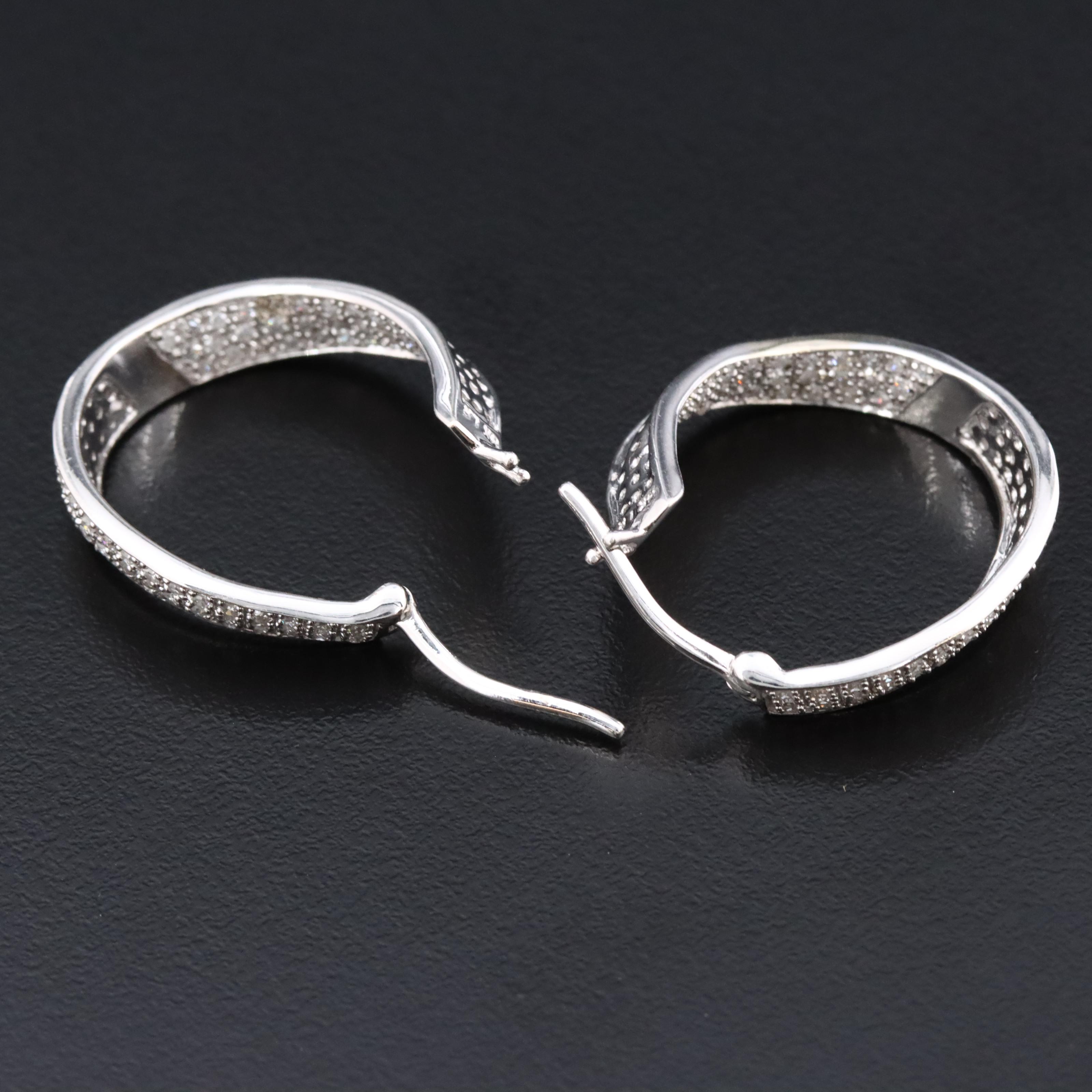 14K 1.00 CTW Diamond Inside-Out Ribbon Hoop Earrings