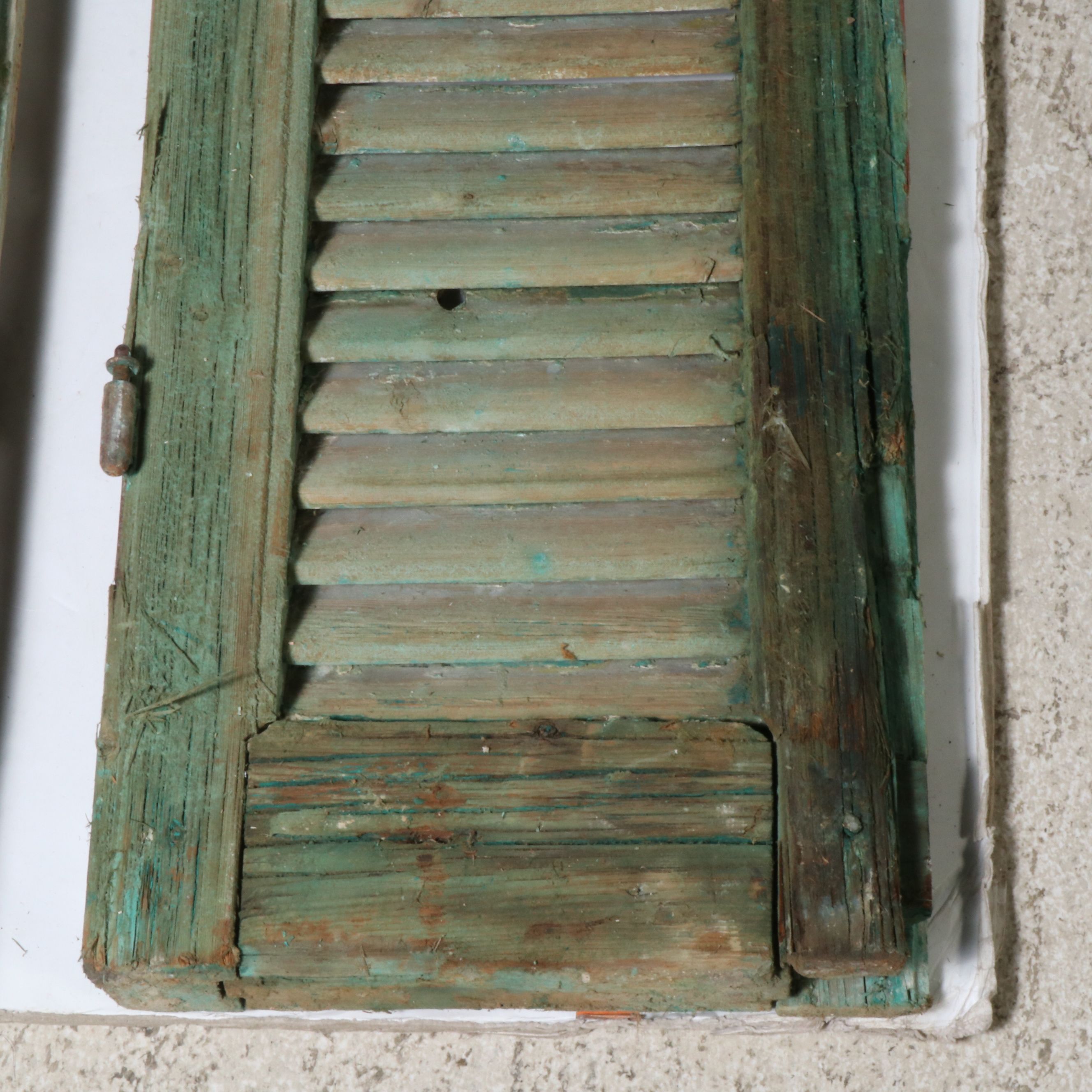 81" Distressed Painted Wood Three-Panel Window Shutters