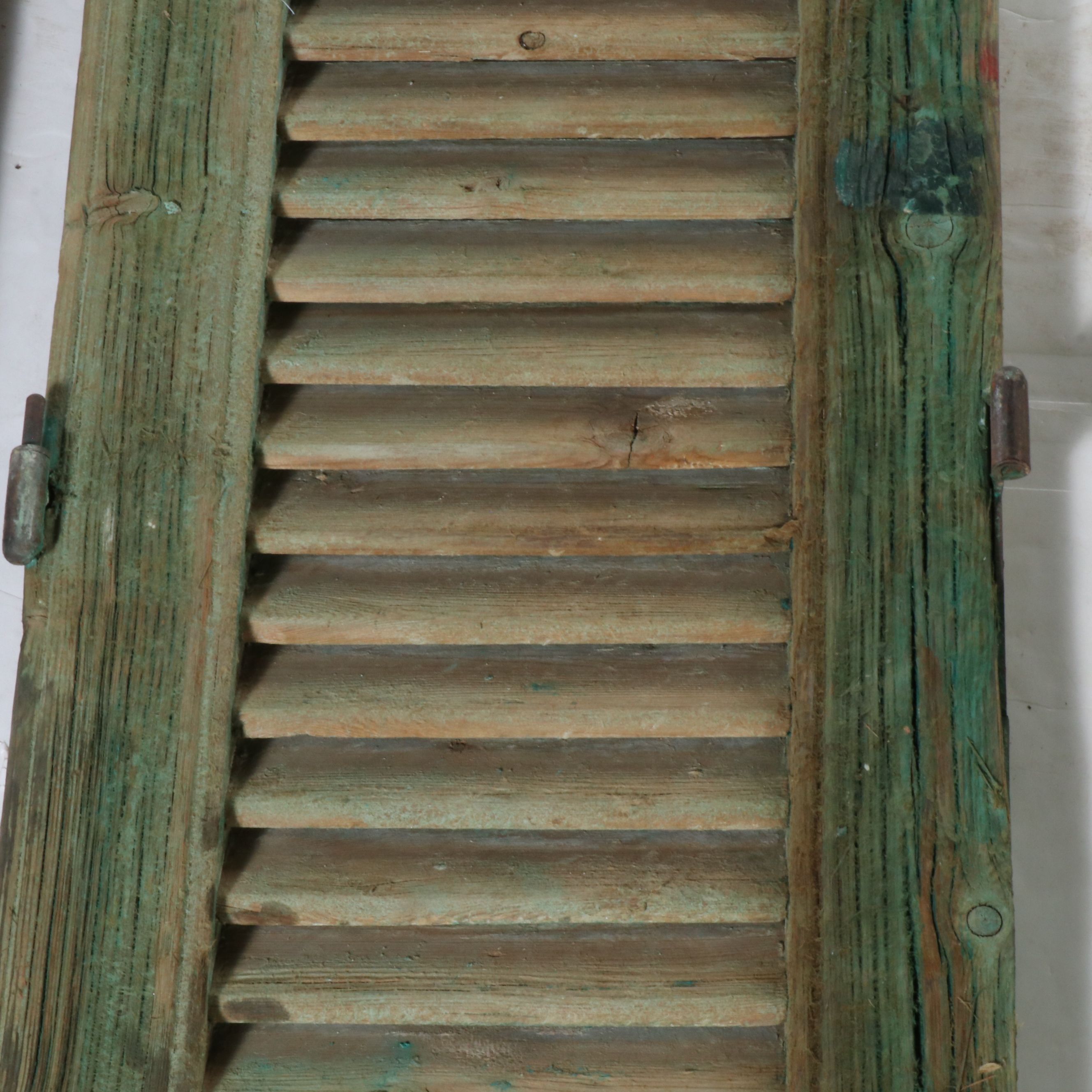 81" Distressed Painted Wood Three-Panel Window Shutters