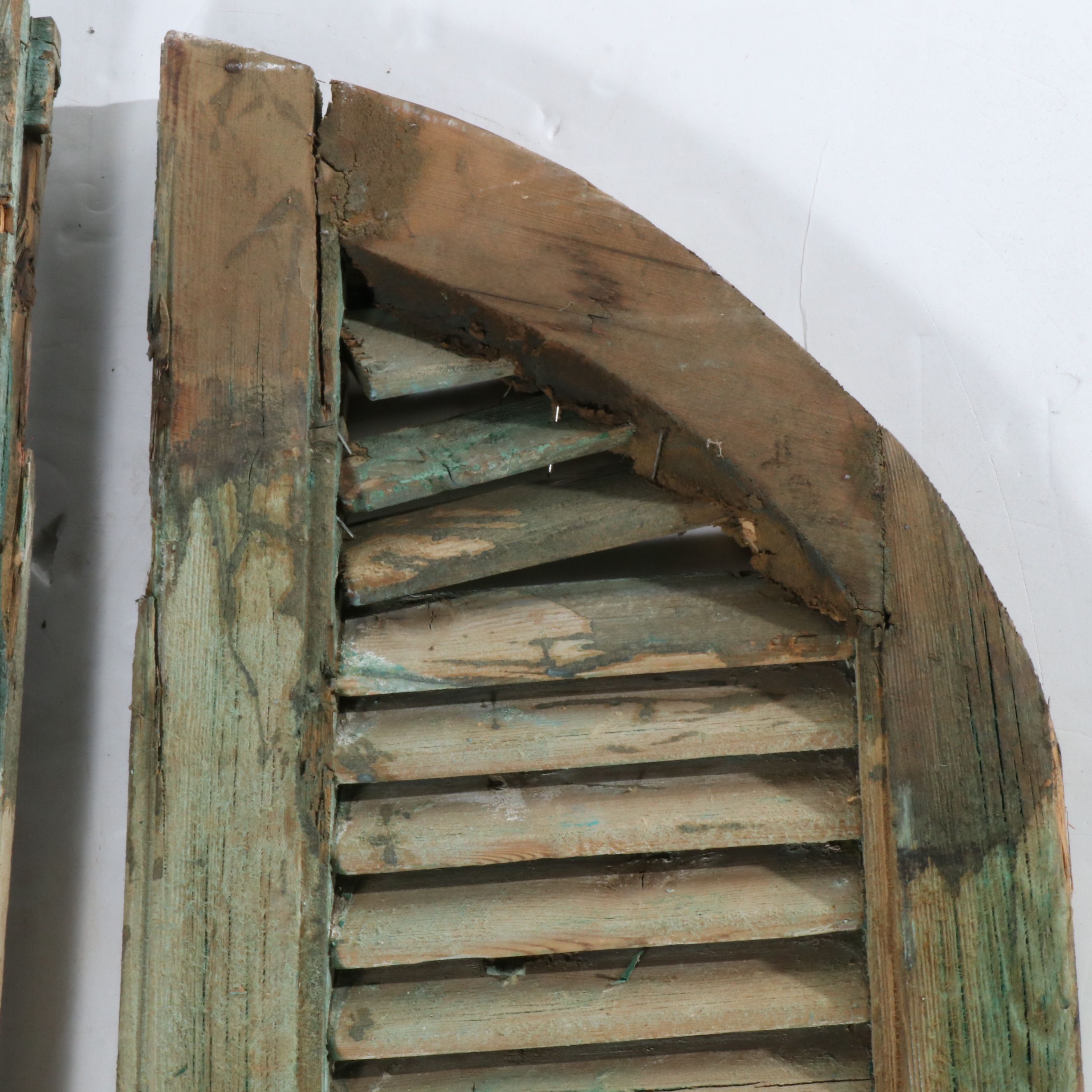 81" Distressed Painted Wood Three-Panel Window Shutters