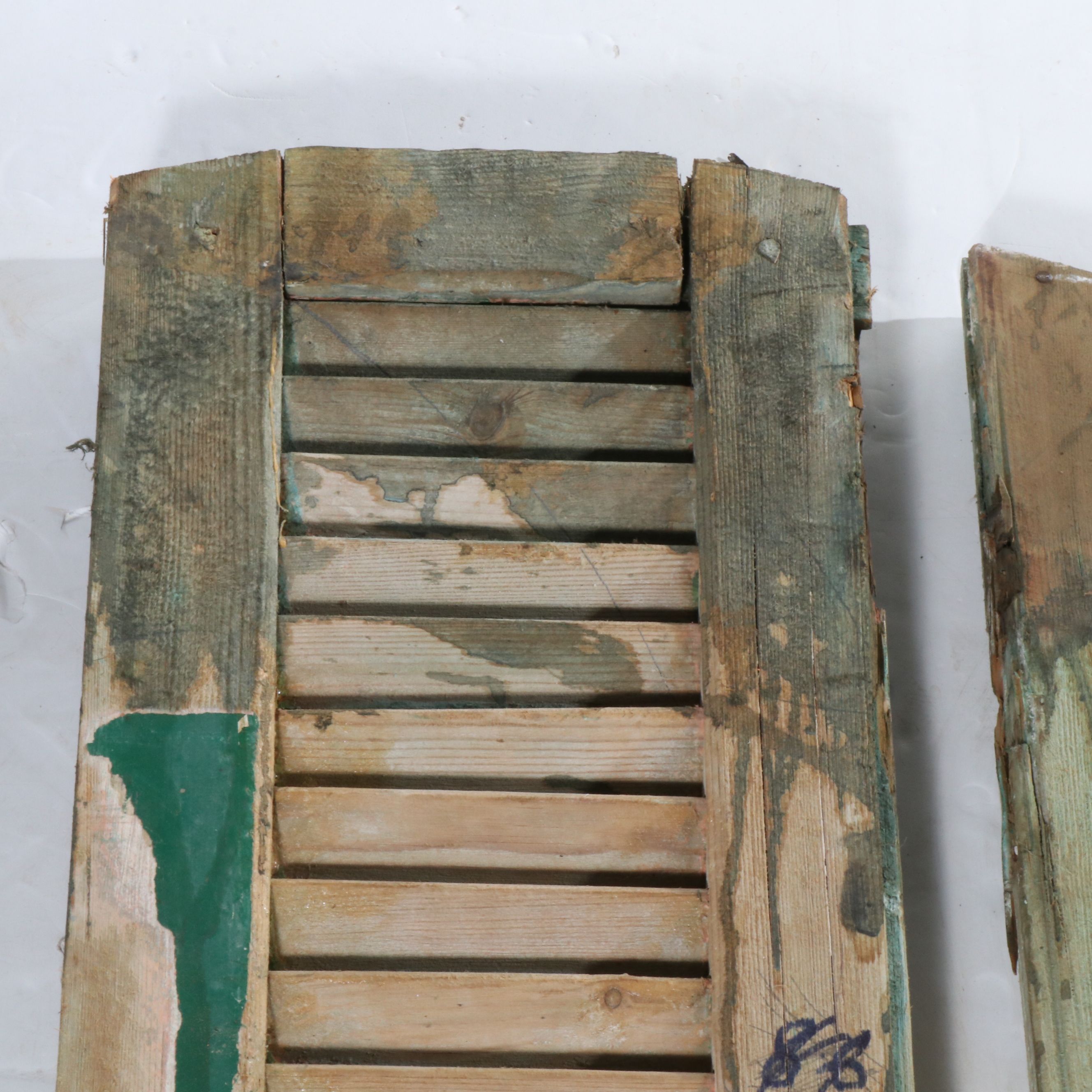 81" Distressed Painted Wood Three-Panel Window Shutters