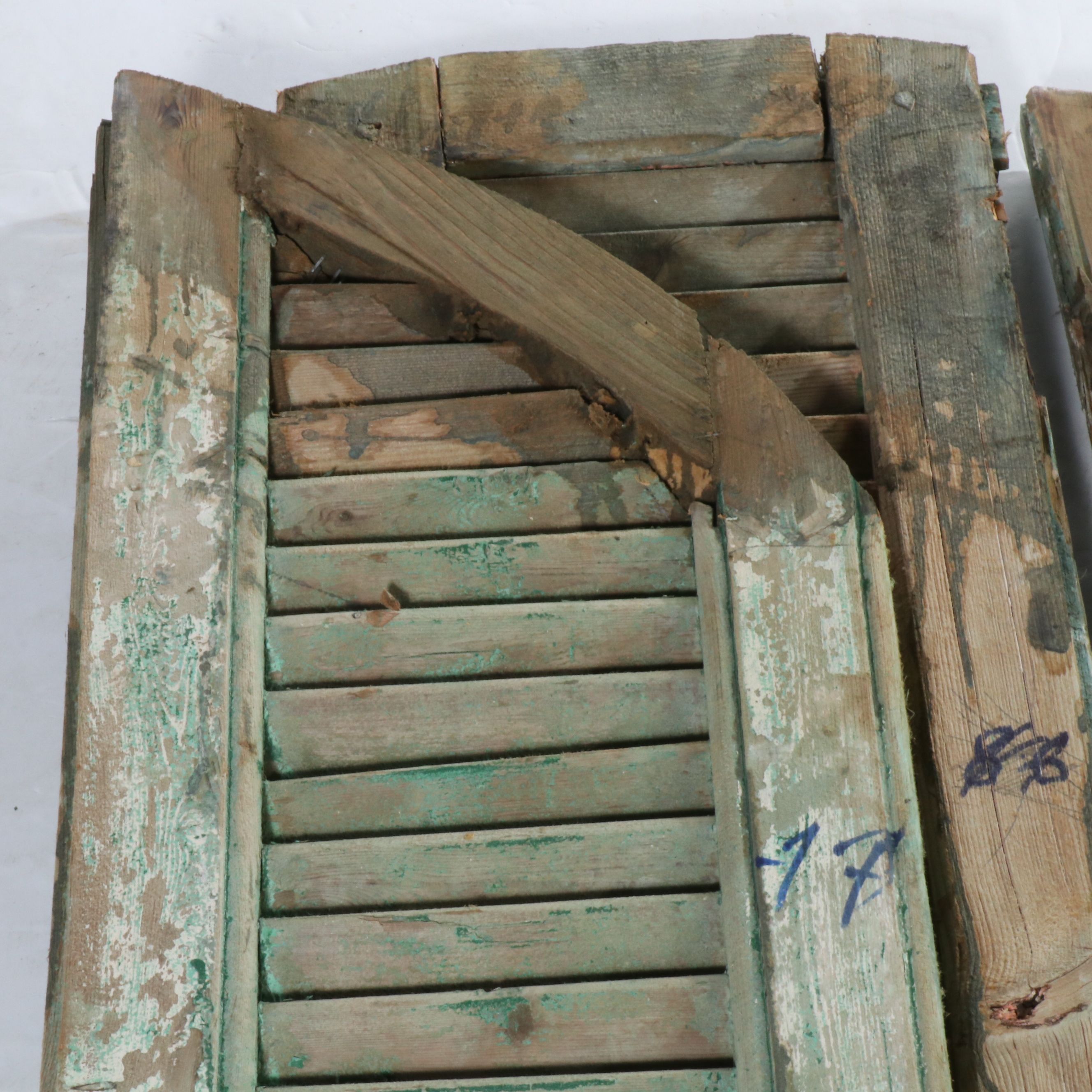 81" Distressed Painted Wood Three-Panel Window Shutters
