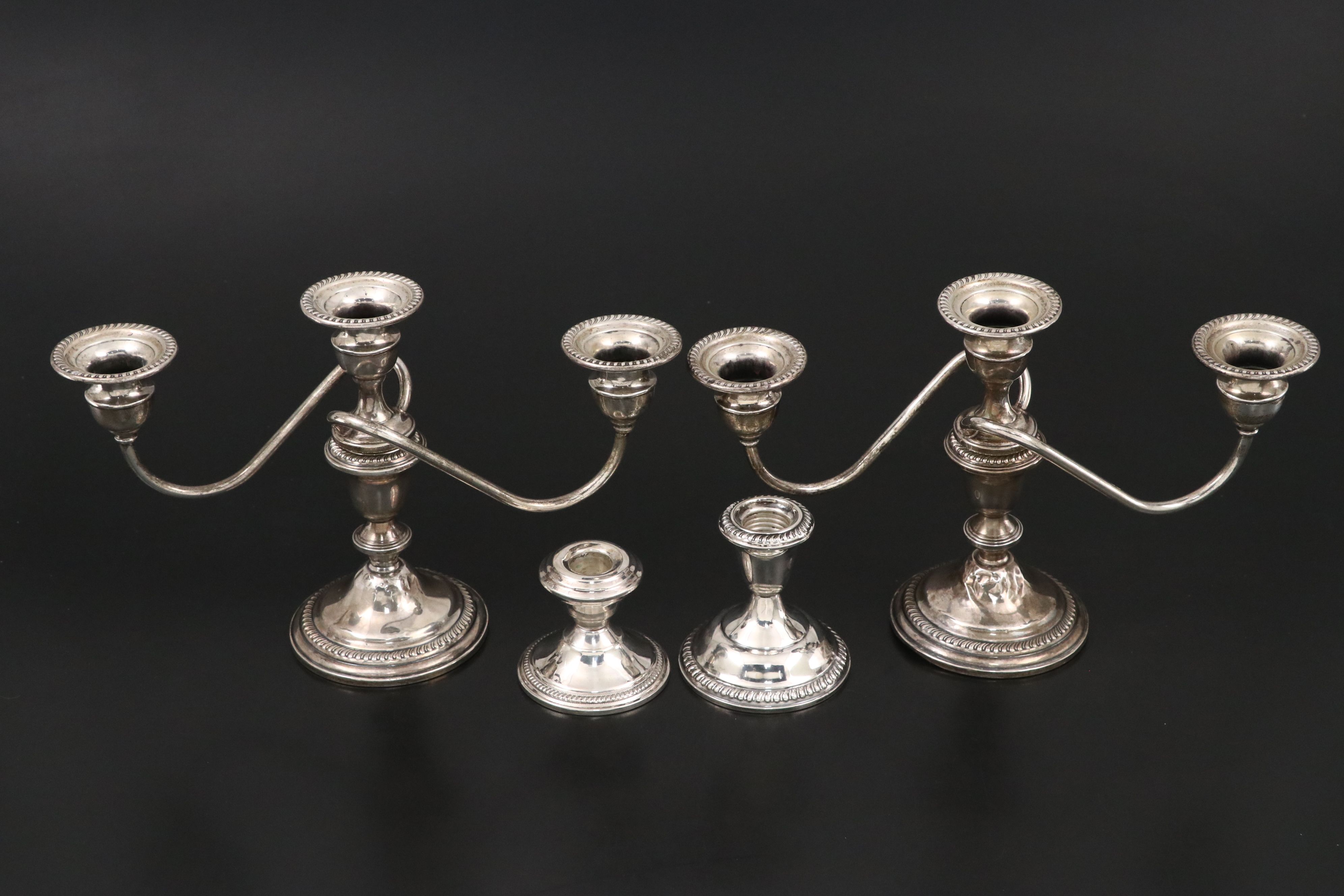 Empire Sterling Candelabrum, AMC Sterling and Glass Hurricanes and More Sterling