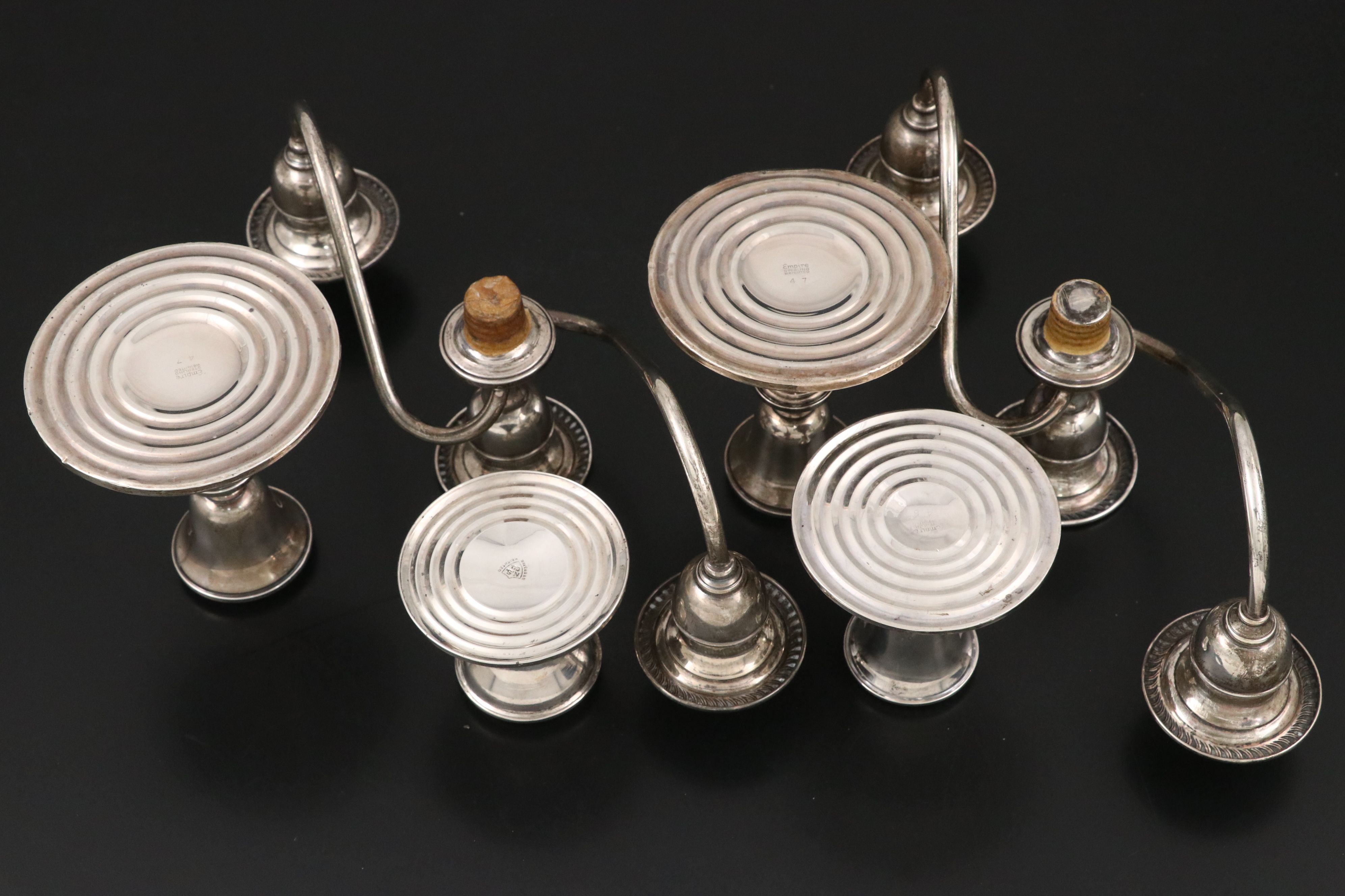 Empire Sterling Candelabrum, AMC Sterling and Glass Hurricanes and More Sterling