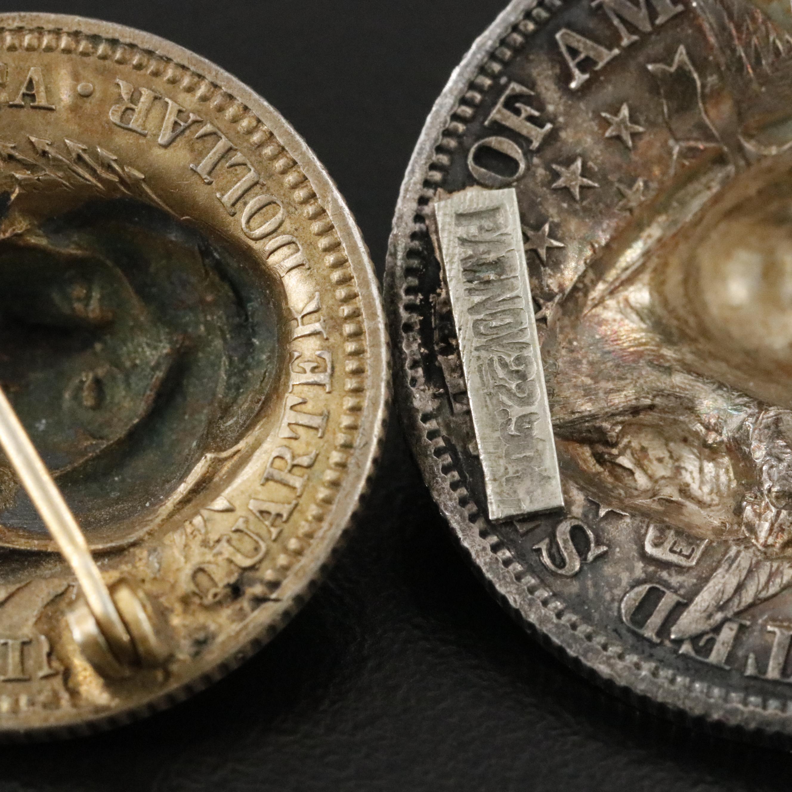 900 Silver Barber "Pop-Out" Coin Brooch and Fob Collection