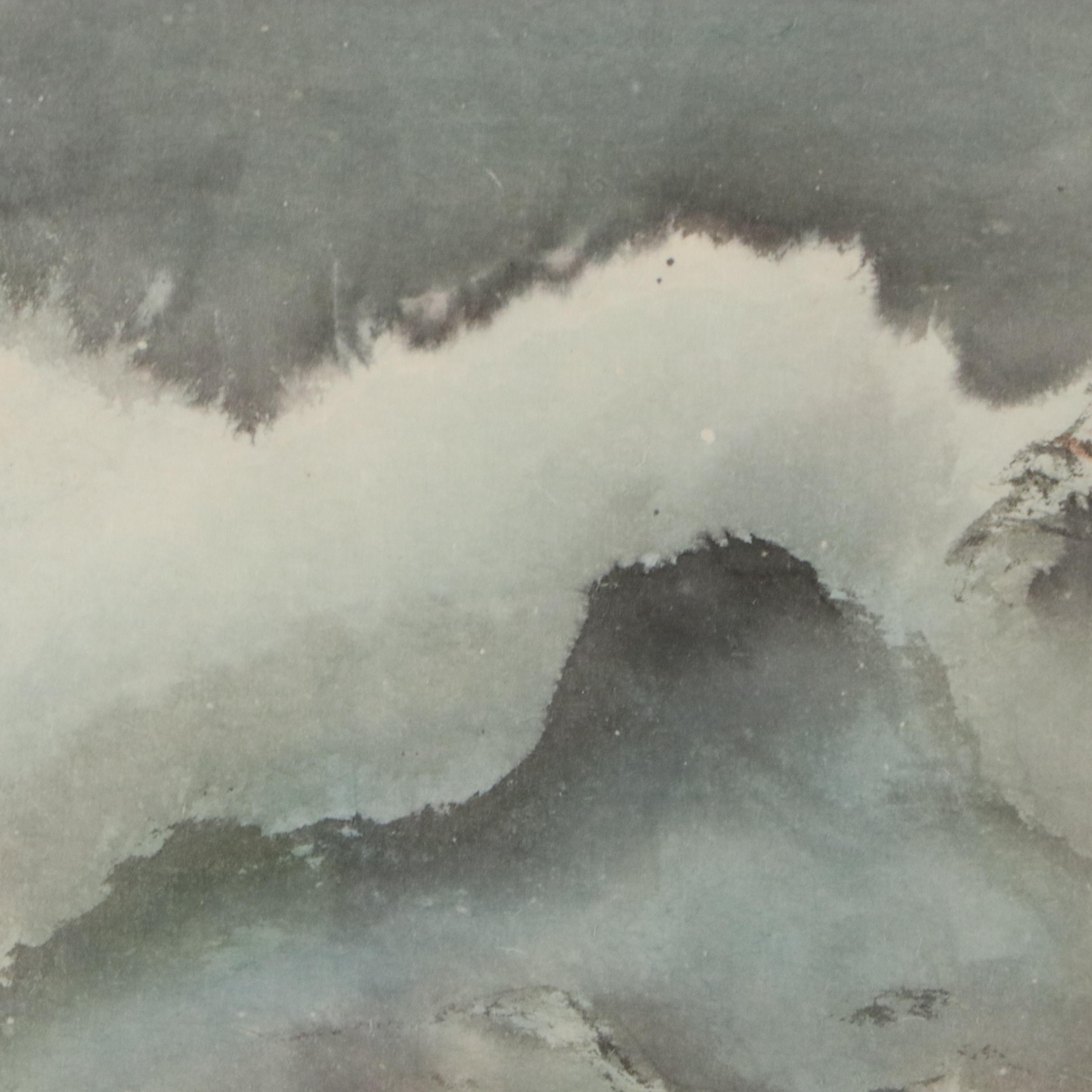 Chinese Framed Hanging Scroll Landscape, 1983