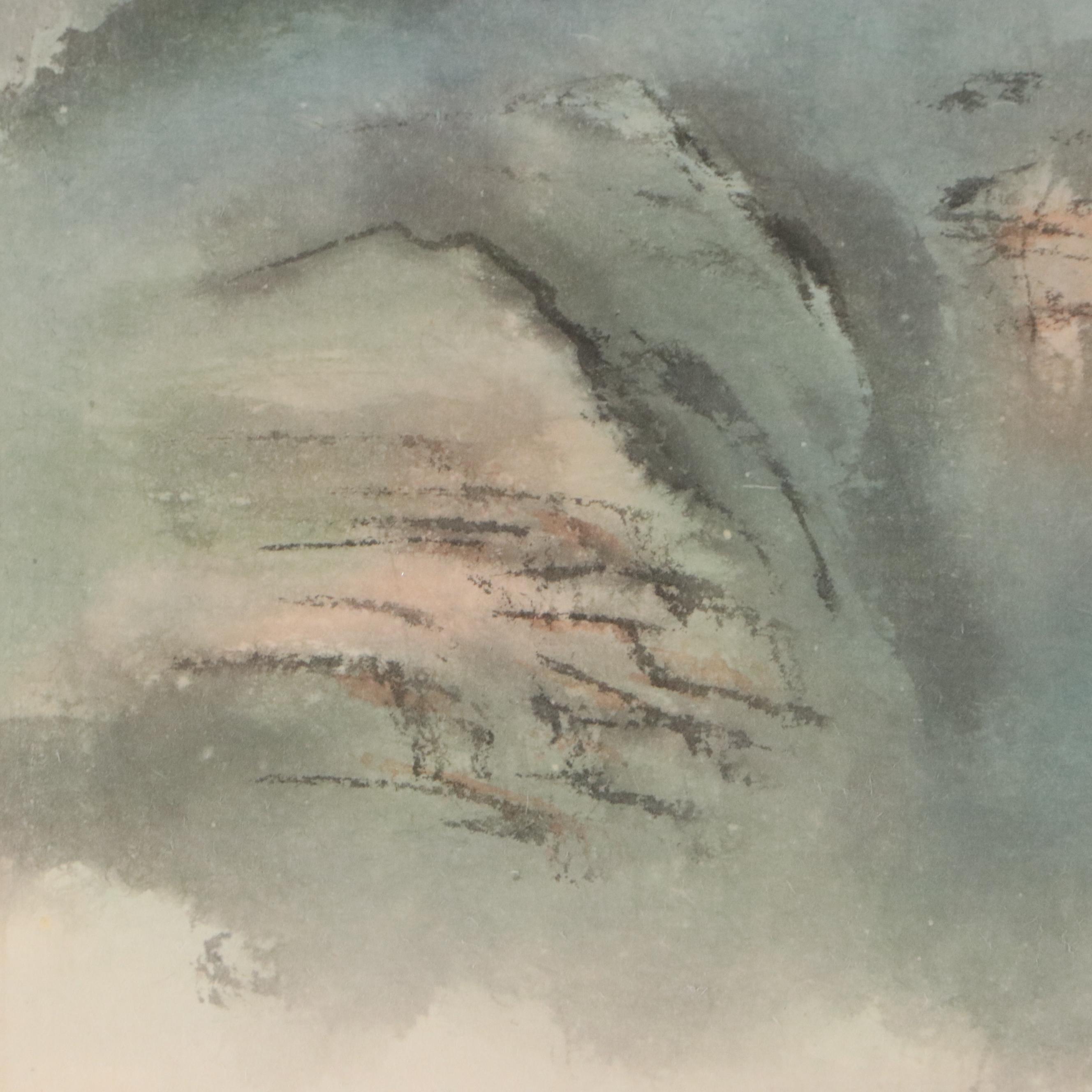 Chinese Framed Hanging Scroll Landscape, 1983