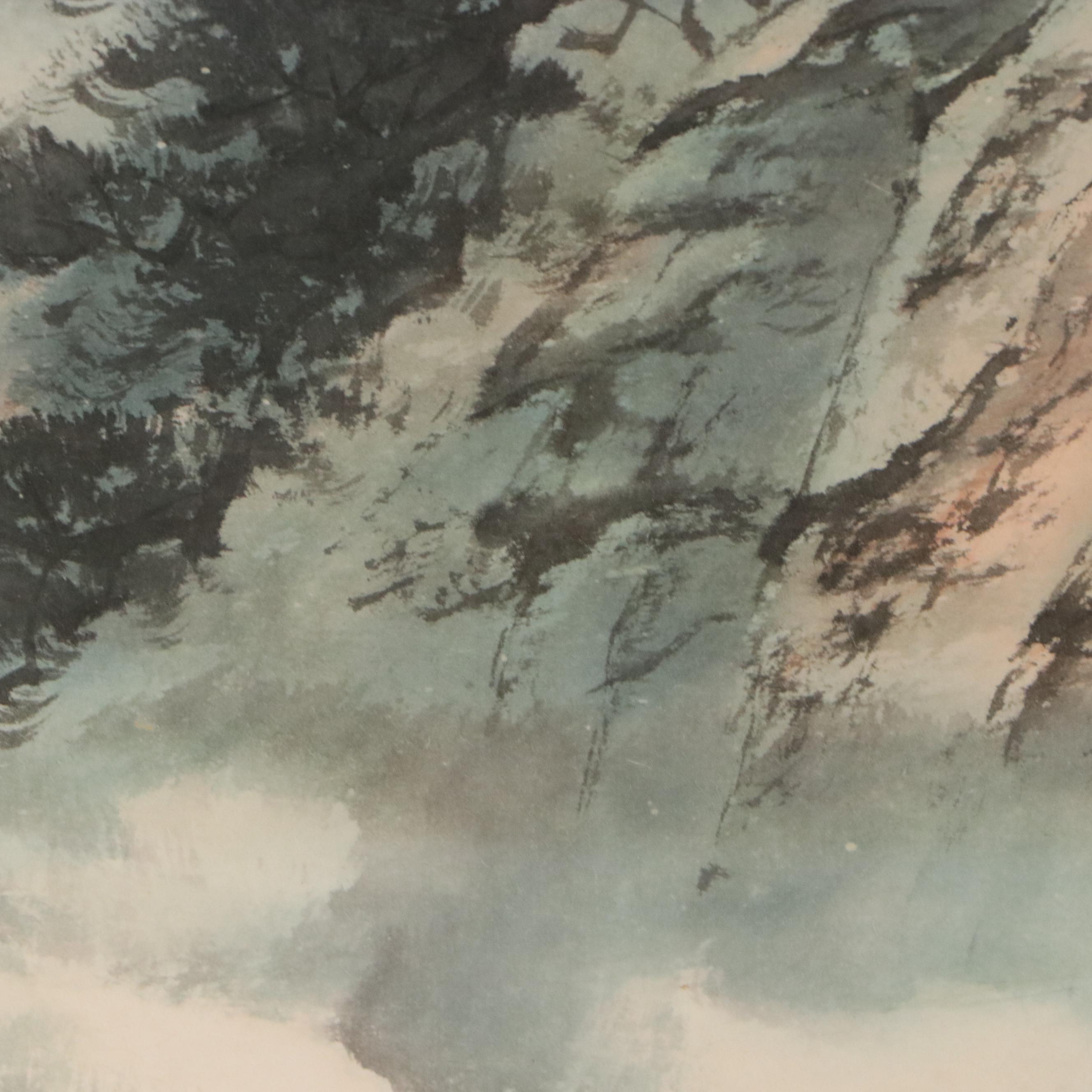 Chinese Framed Hanging Scroll Landscape, 1983