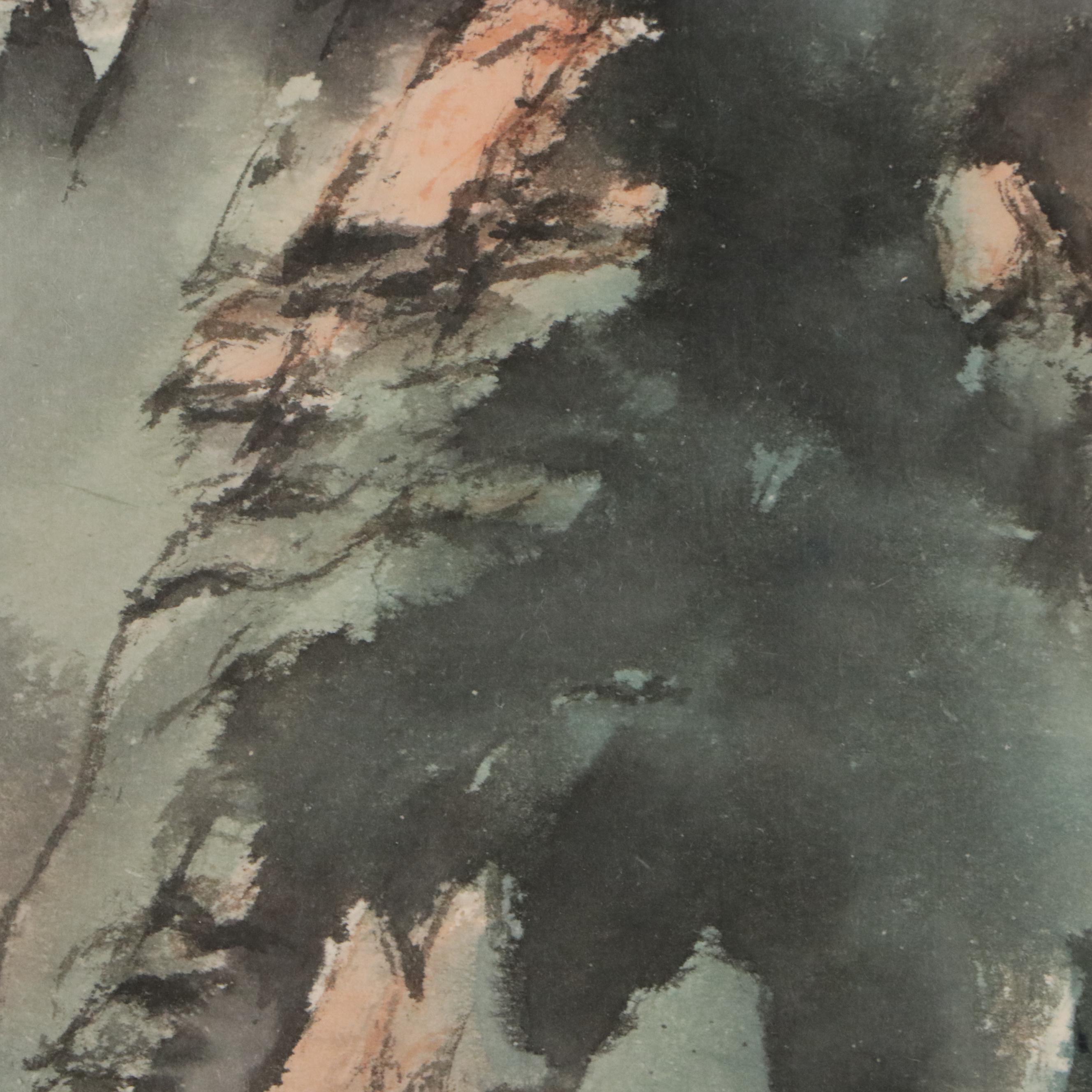 Chinese Framed Hanging Scroll Landscape, 1983