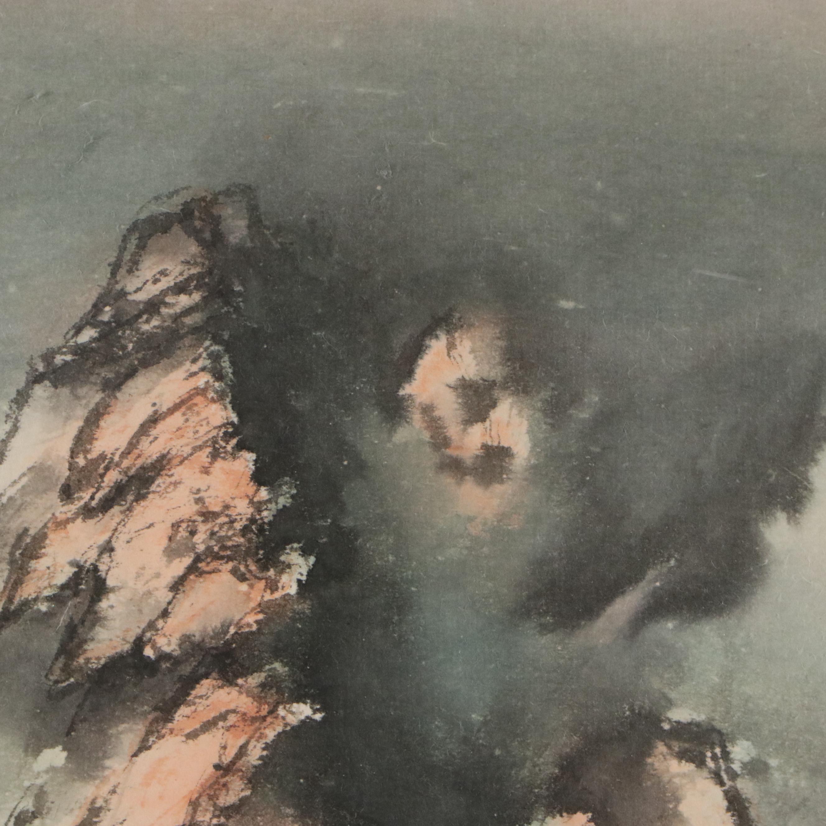 Chinese Framed Hanging Scroll Landscape, 1983