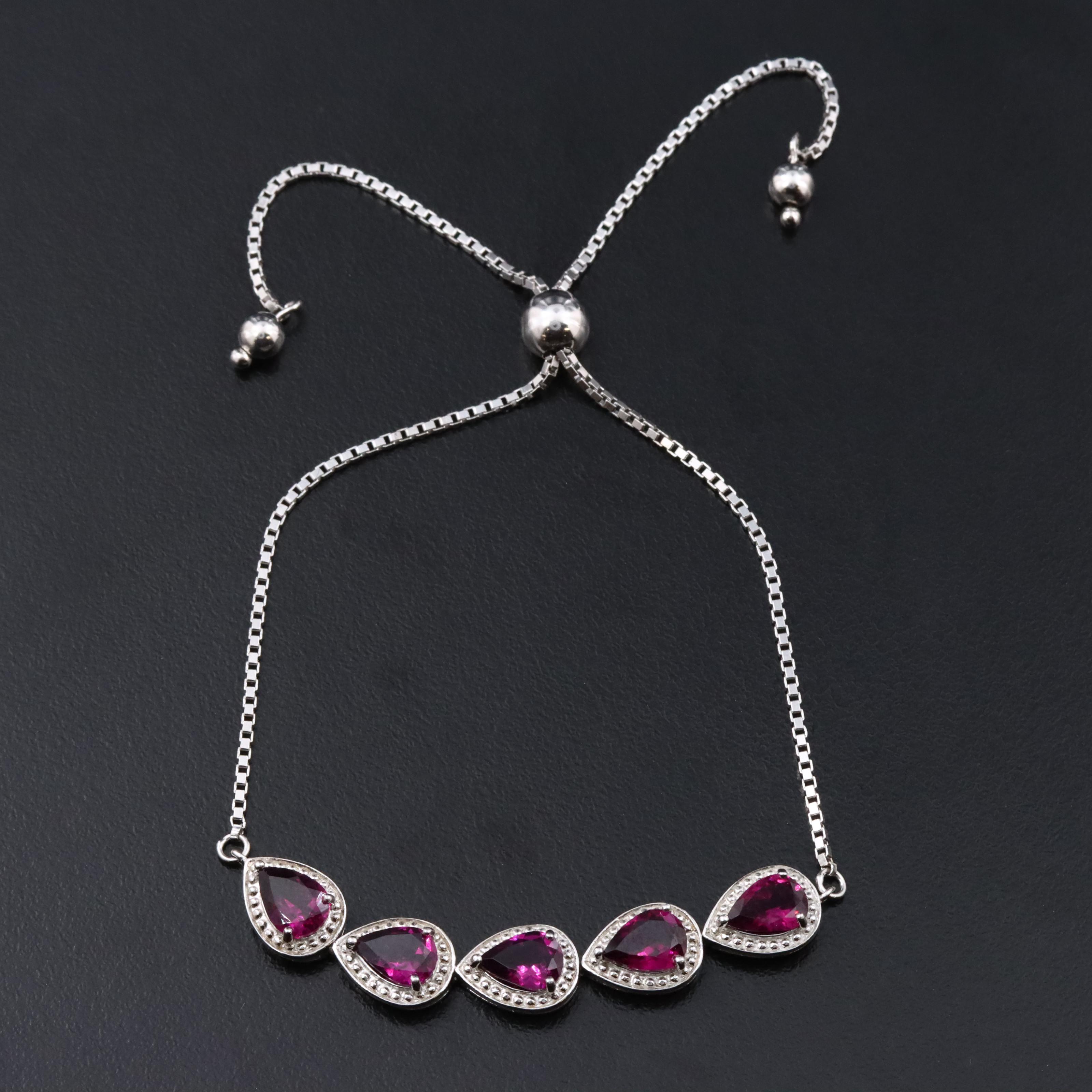 Sterling Rhodolite Garnet Bolo Bracelet