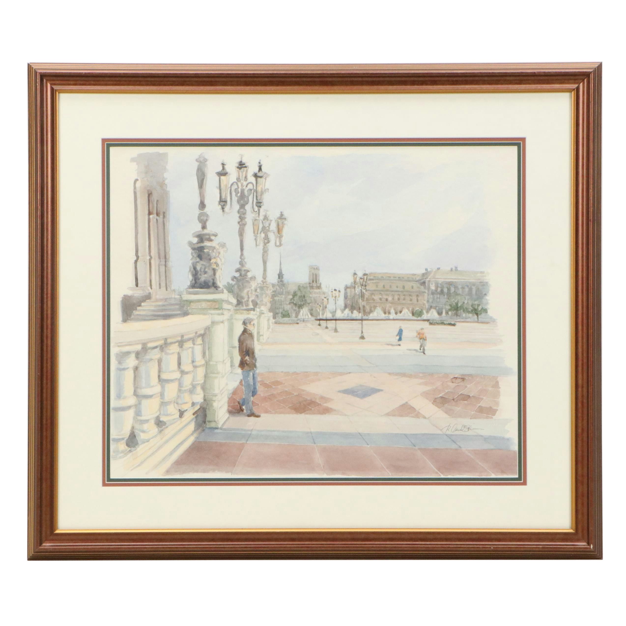 R. Skinner Watercolor Paris Cityscape, Late 20th Century