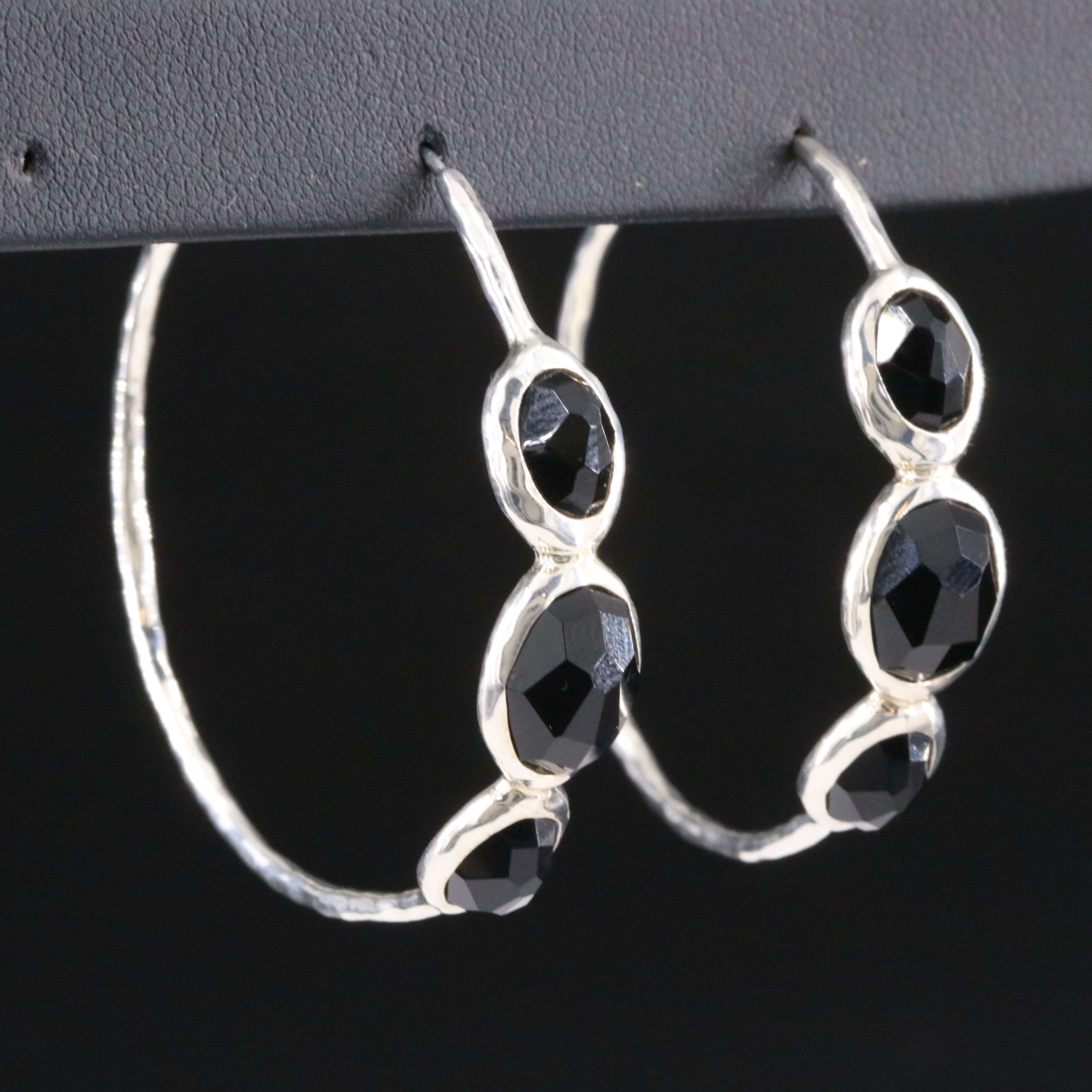 Ippolita Rock Candy Sterling and Black Onyx Hoop Earrings