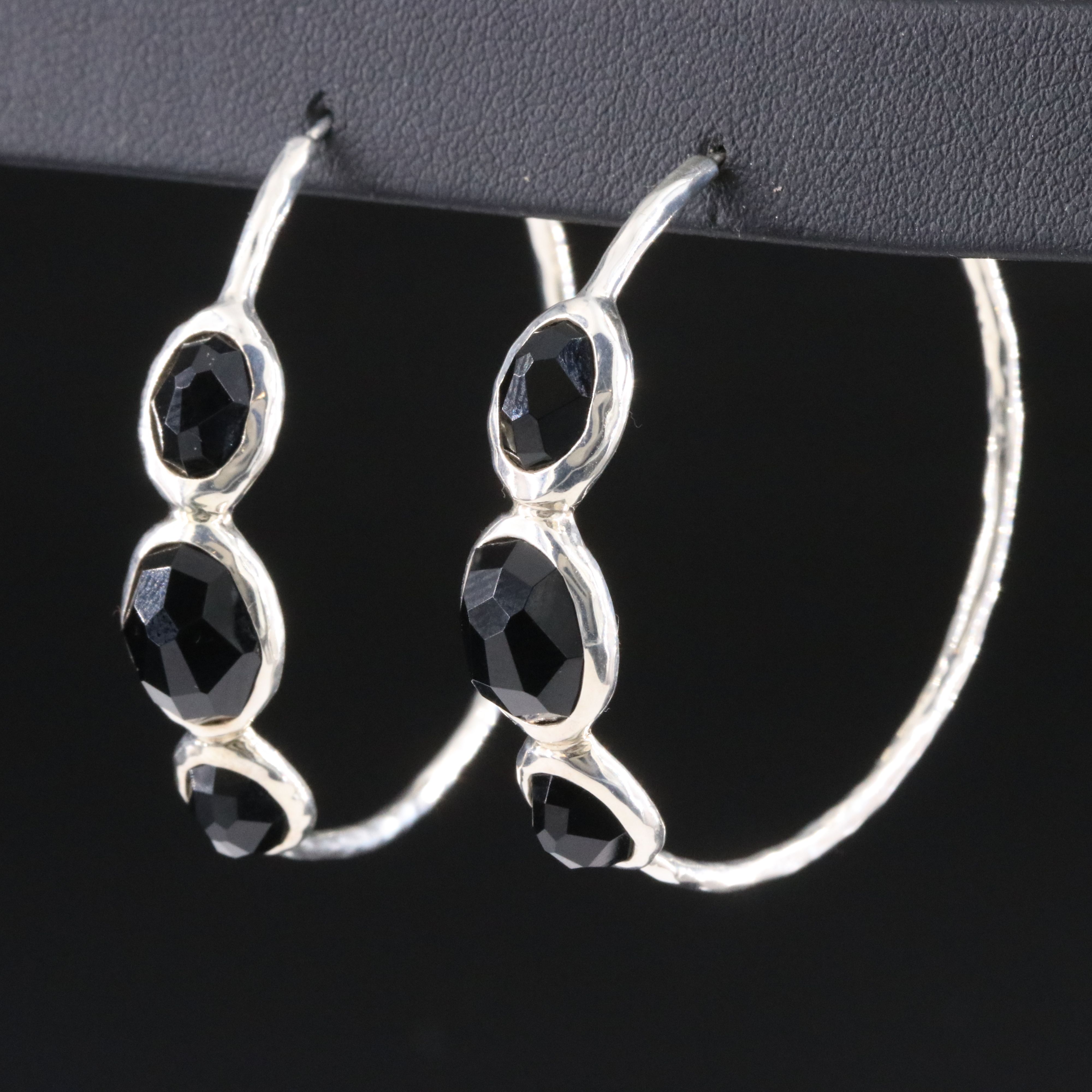Ippolita Rock Candy Sterling and Black Onyx Hoop Earrings