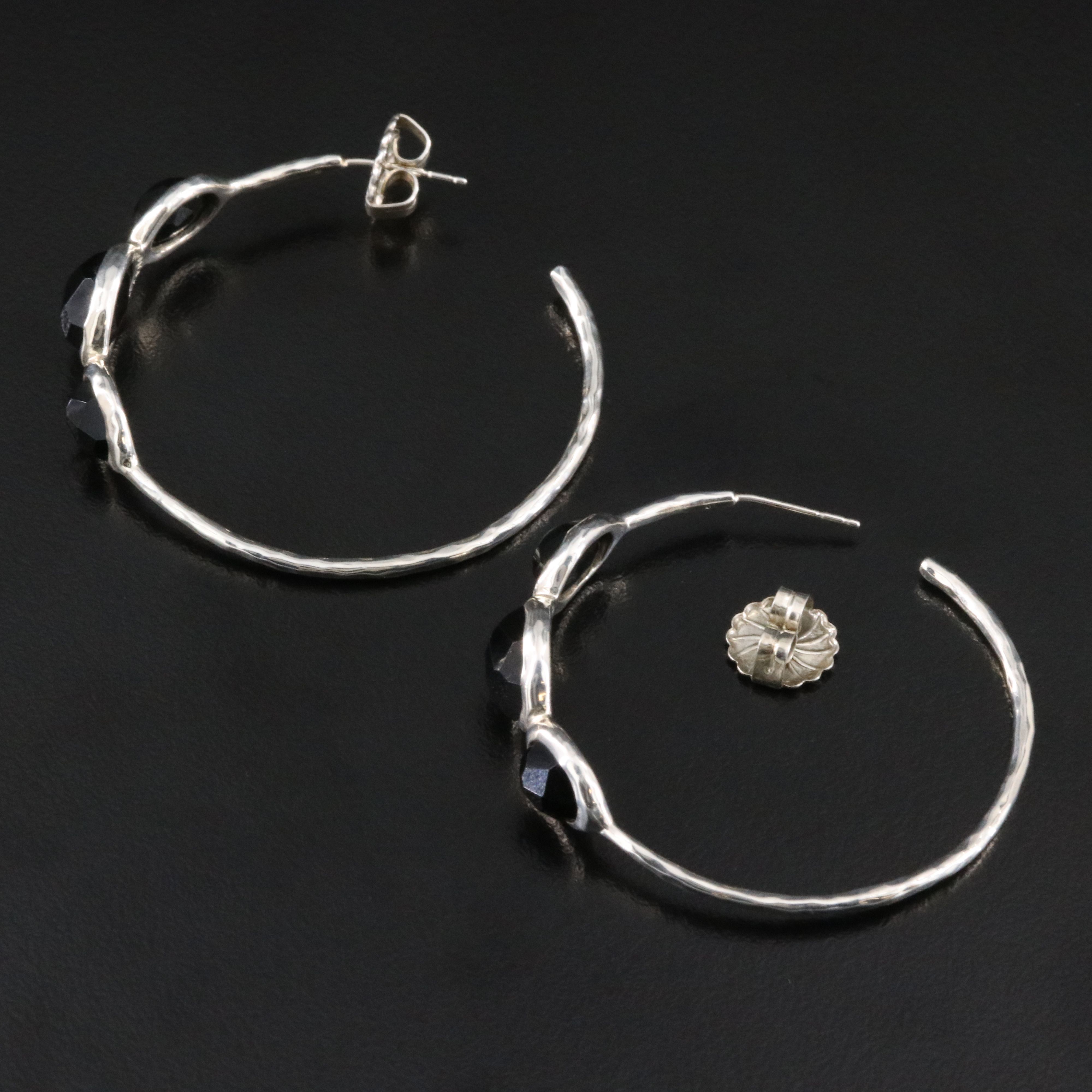 Ippolita Rock Candy Sterling and Black Onyx Hoop Earrings