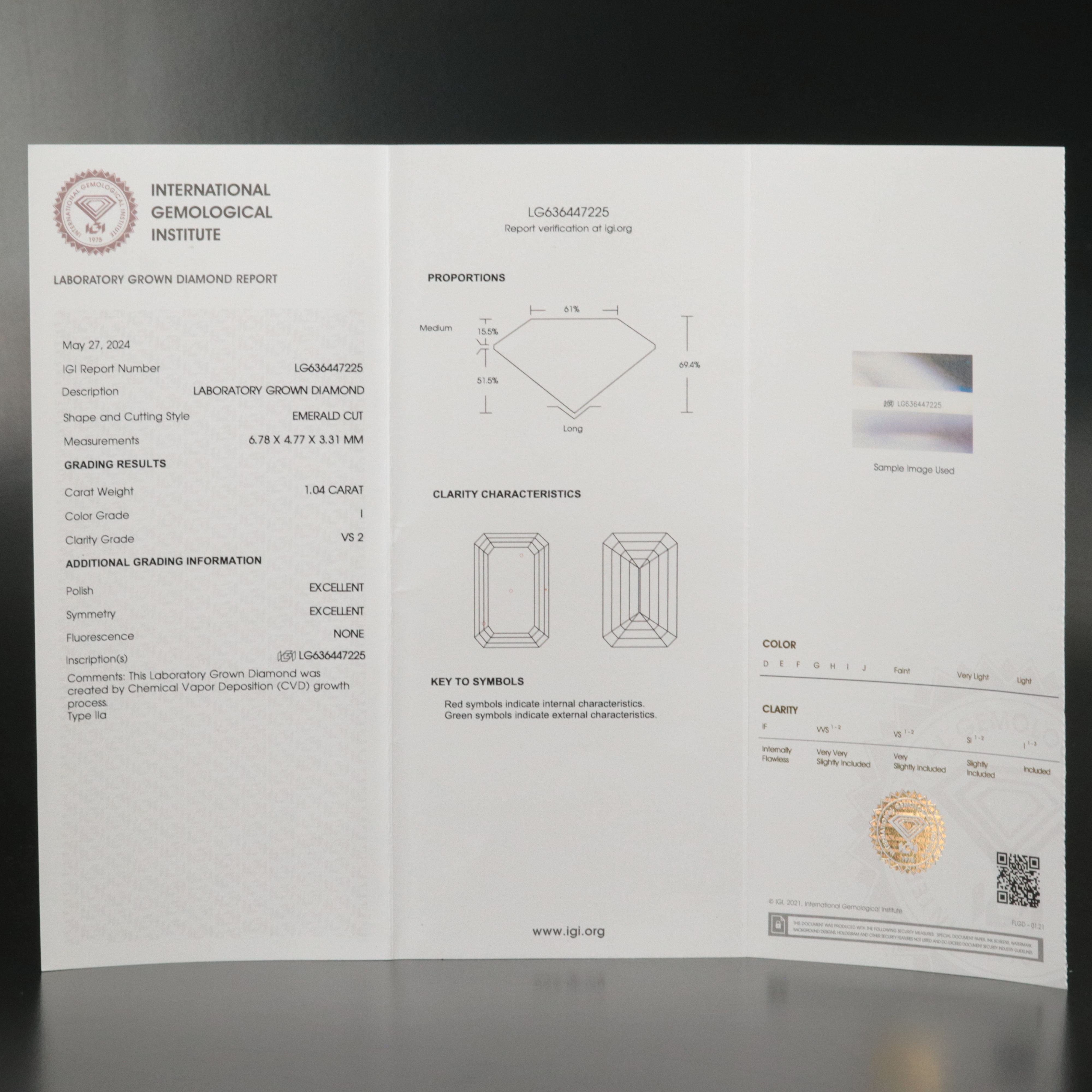Loose 1.04 CT Lab Grown Diamond with IGI Report
