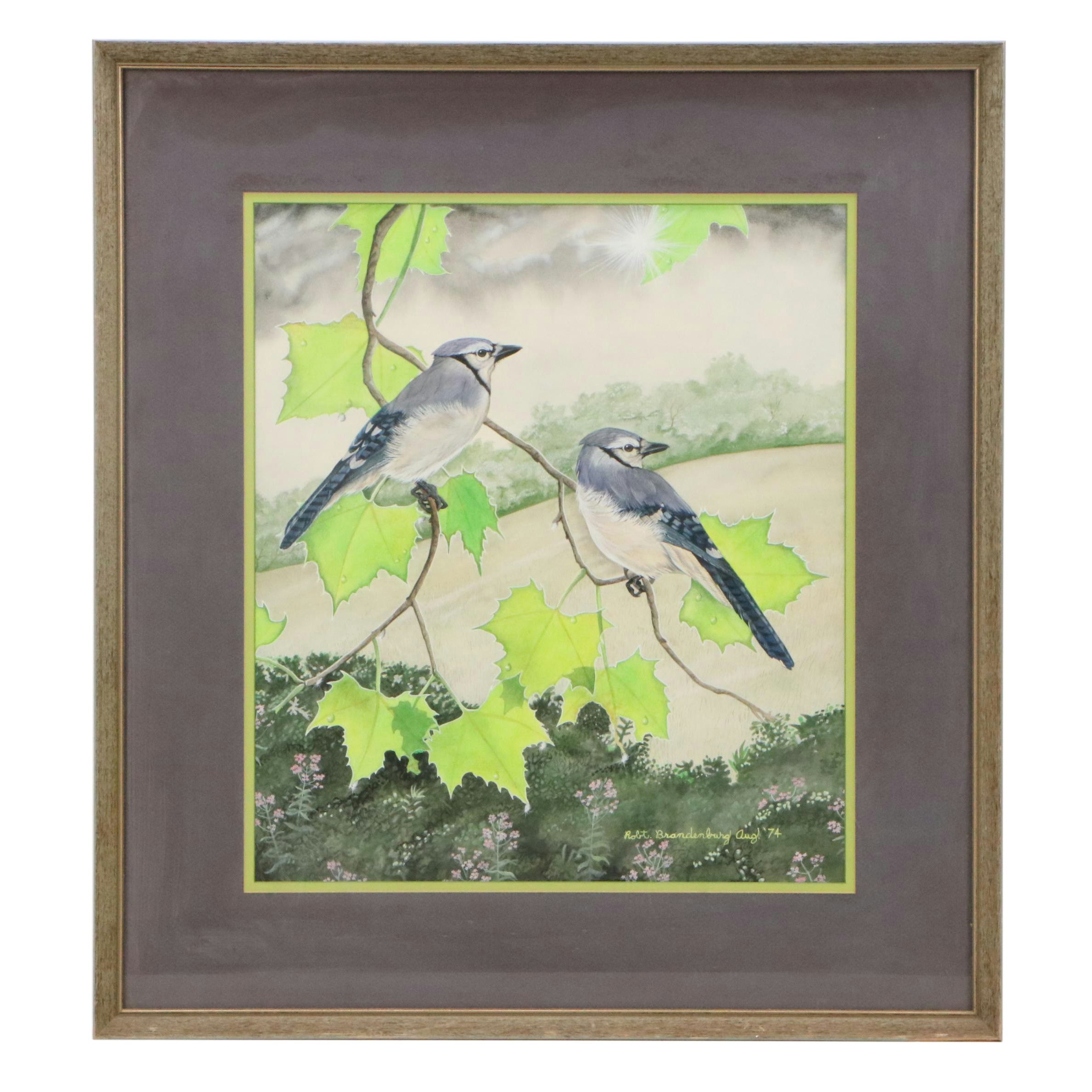 Robert Brandenburg Watercolor of Blue Jays, 1974