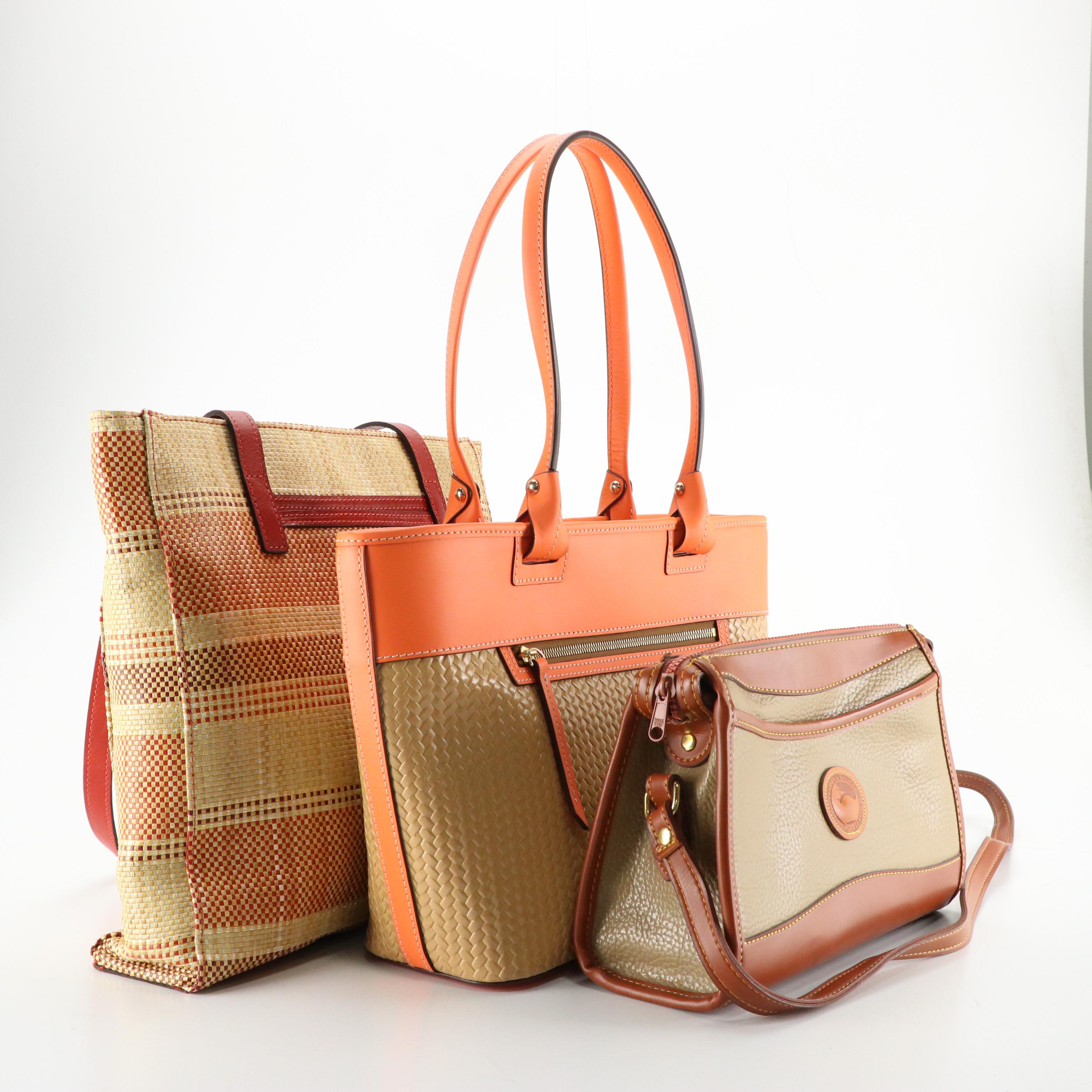 Dooney & Bourke Taupe Leather Crossbody & Coated Straw Tote Bag, Other Straw Bag