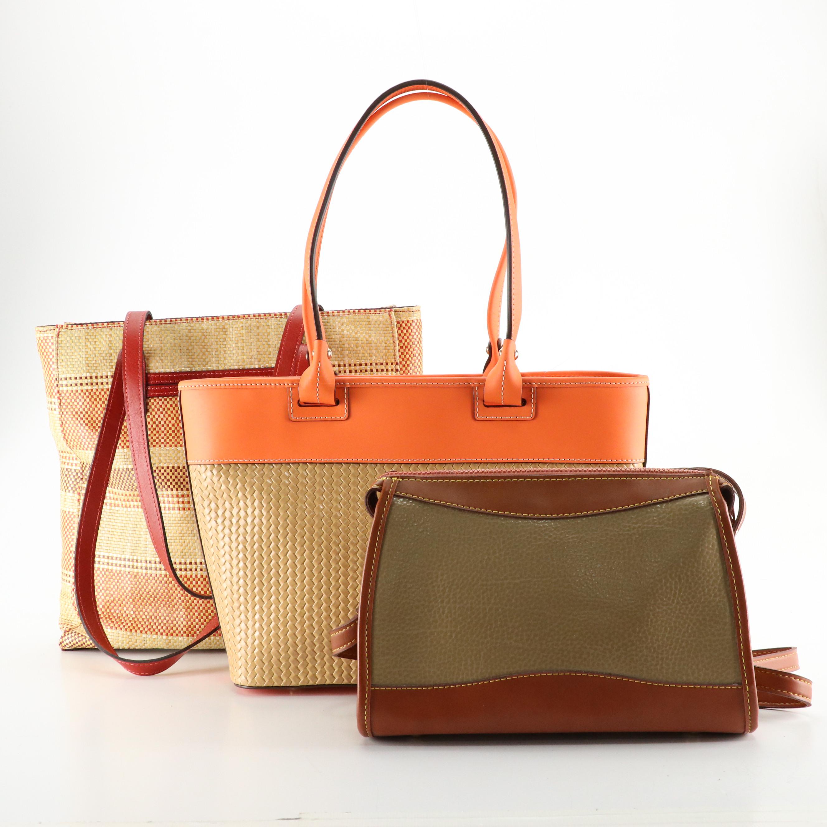 Dooney & Bourke Taupe Leather Crossbody & Coated Straw Tote Bag, Other Straw Bag