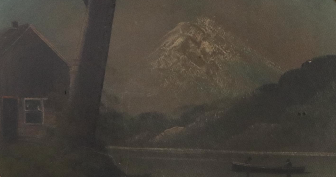 Oil Painting of Lake Scene with Distant Mountain, 19th to Early 20th Century