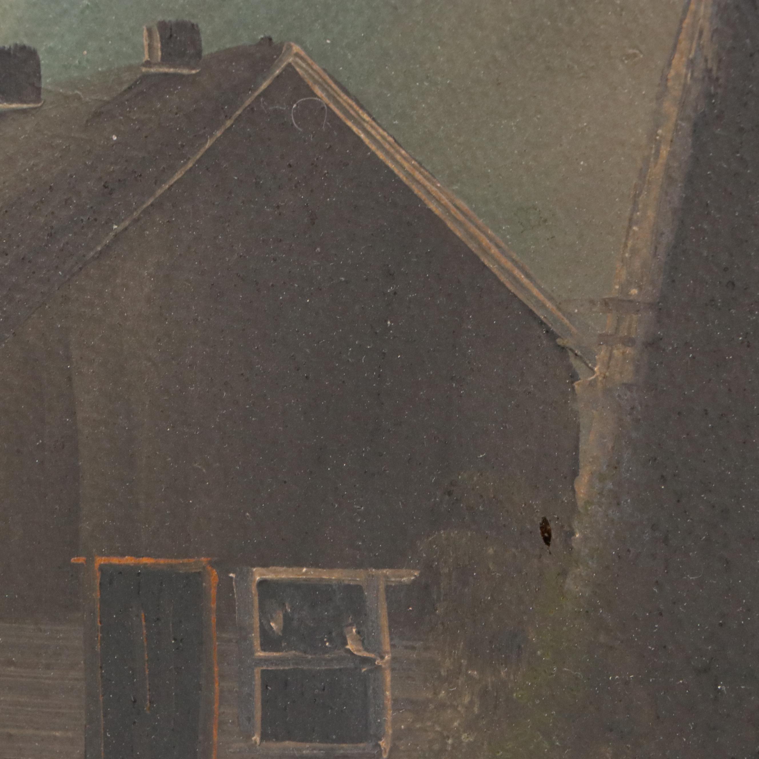 Oil Painting of Lake Scene with Distant Mountain, 19th to Early 20th Century