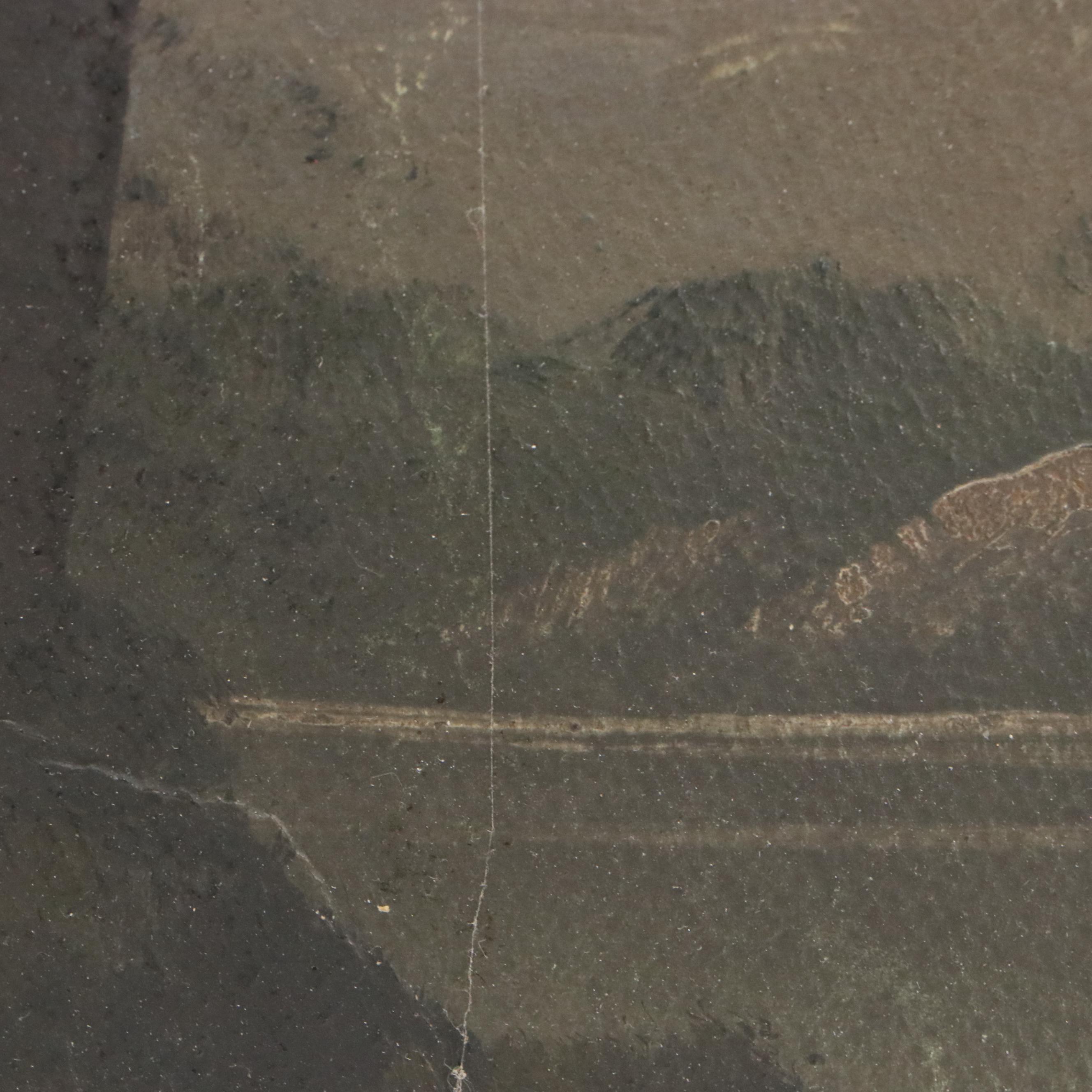 Oil Painting of Lake Scene with Distant Mountain, 19th to Early 20th Century