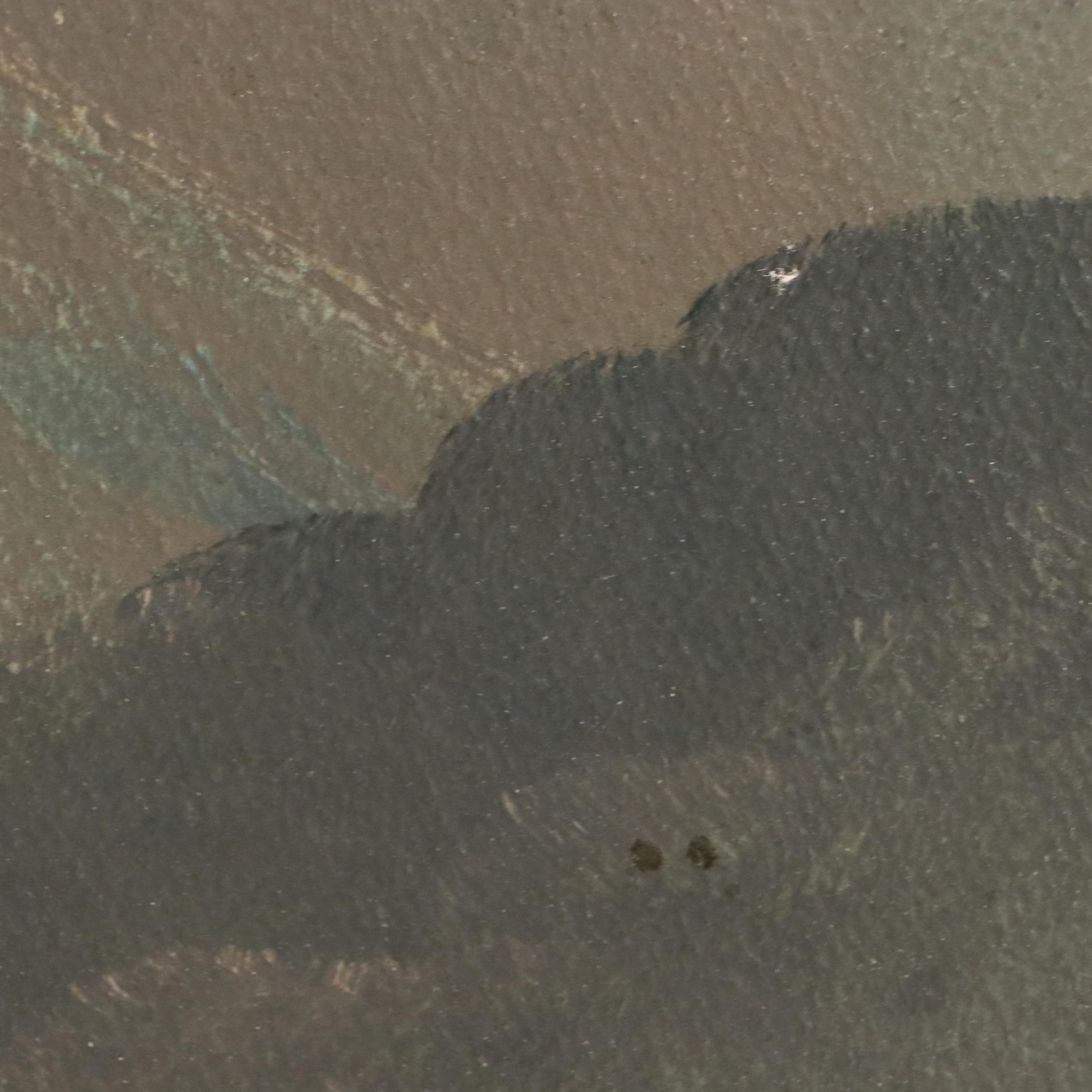 Oil Painting of Lake Scene with Distant Mountain, 19th to Early 20th Century