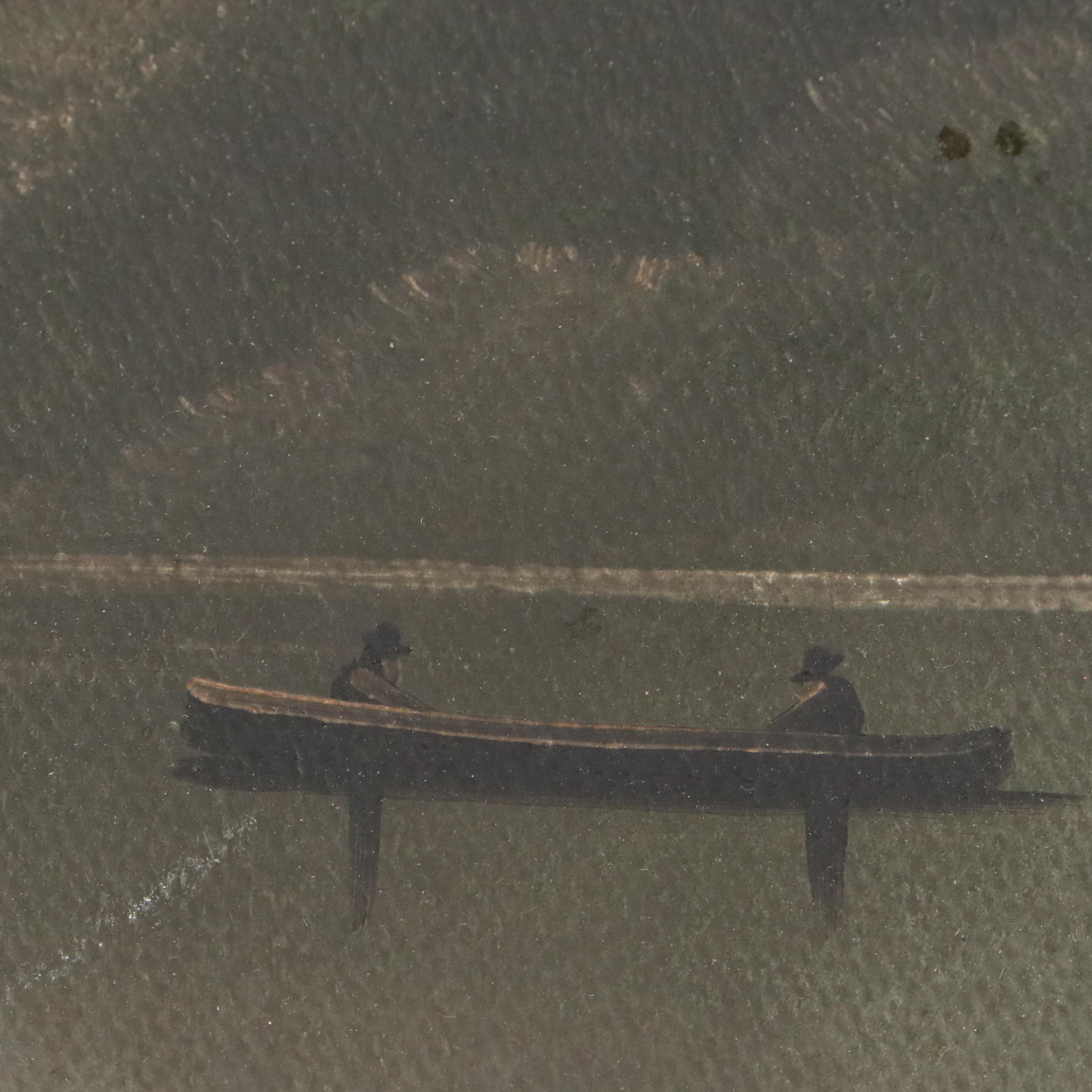 Oil Painting of Lake Scene with Distant Mountain, 19th to Early 20th Century