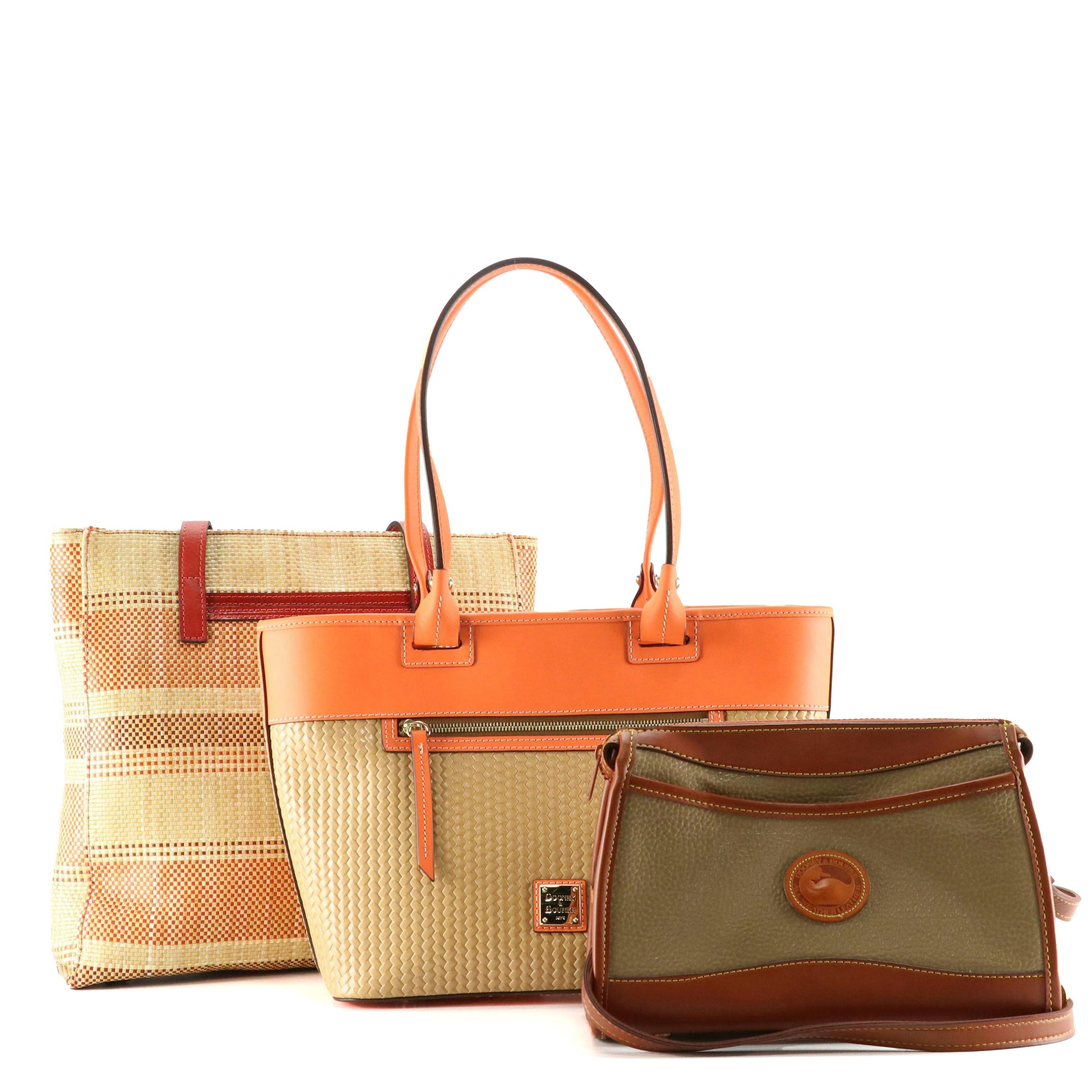 Dooney & Bourke Taupe Leather Crossbody & Coated Straw Tote Bag, Other Straw Bag