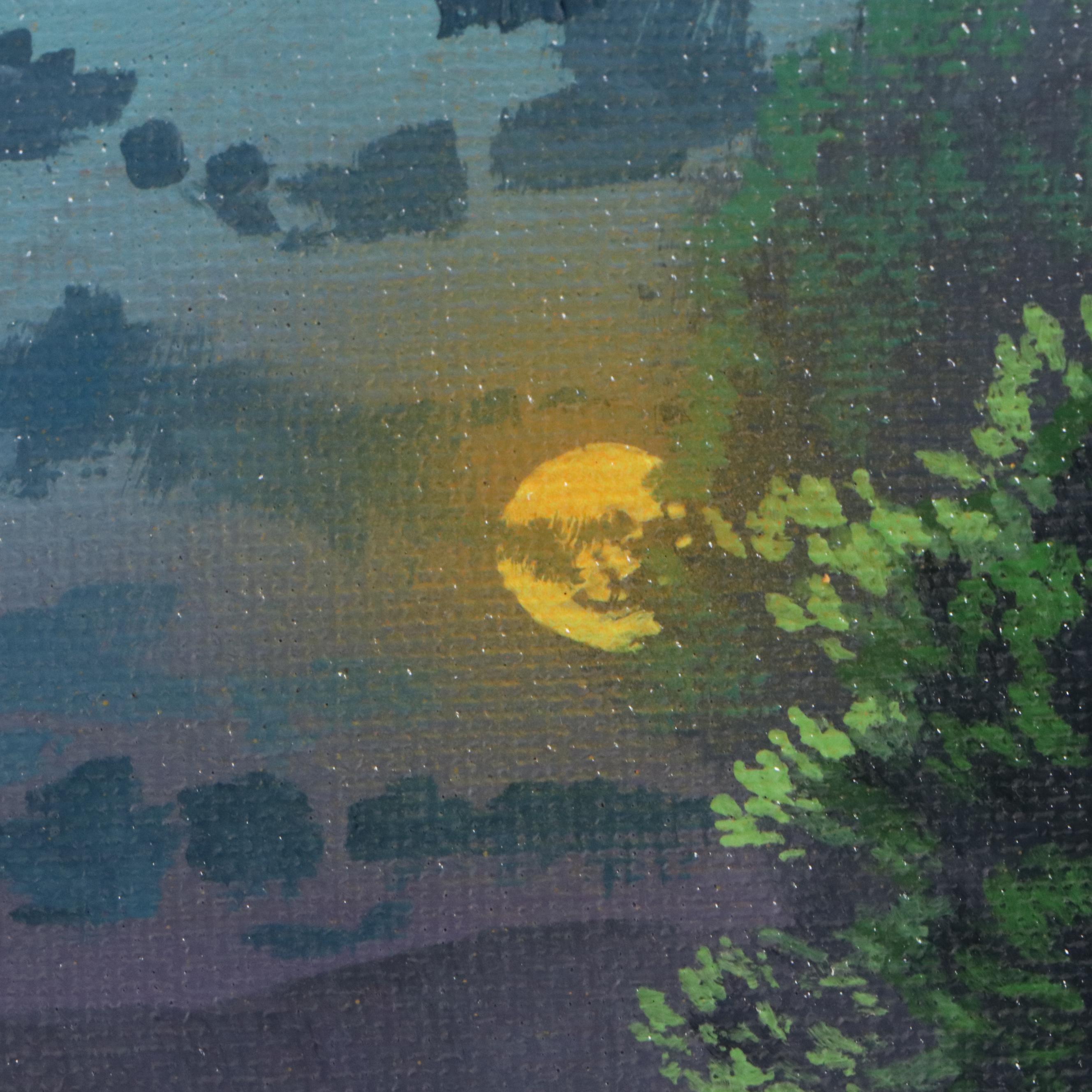 Doug "Bumo" Johnpeer Nocturne Landscape Oil Painting, Circa 2025