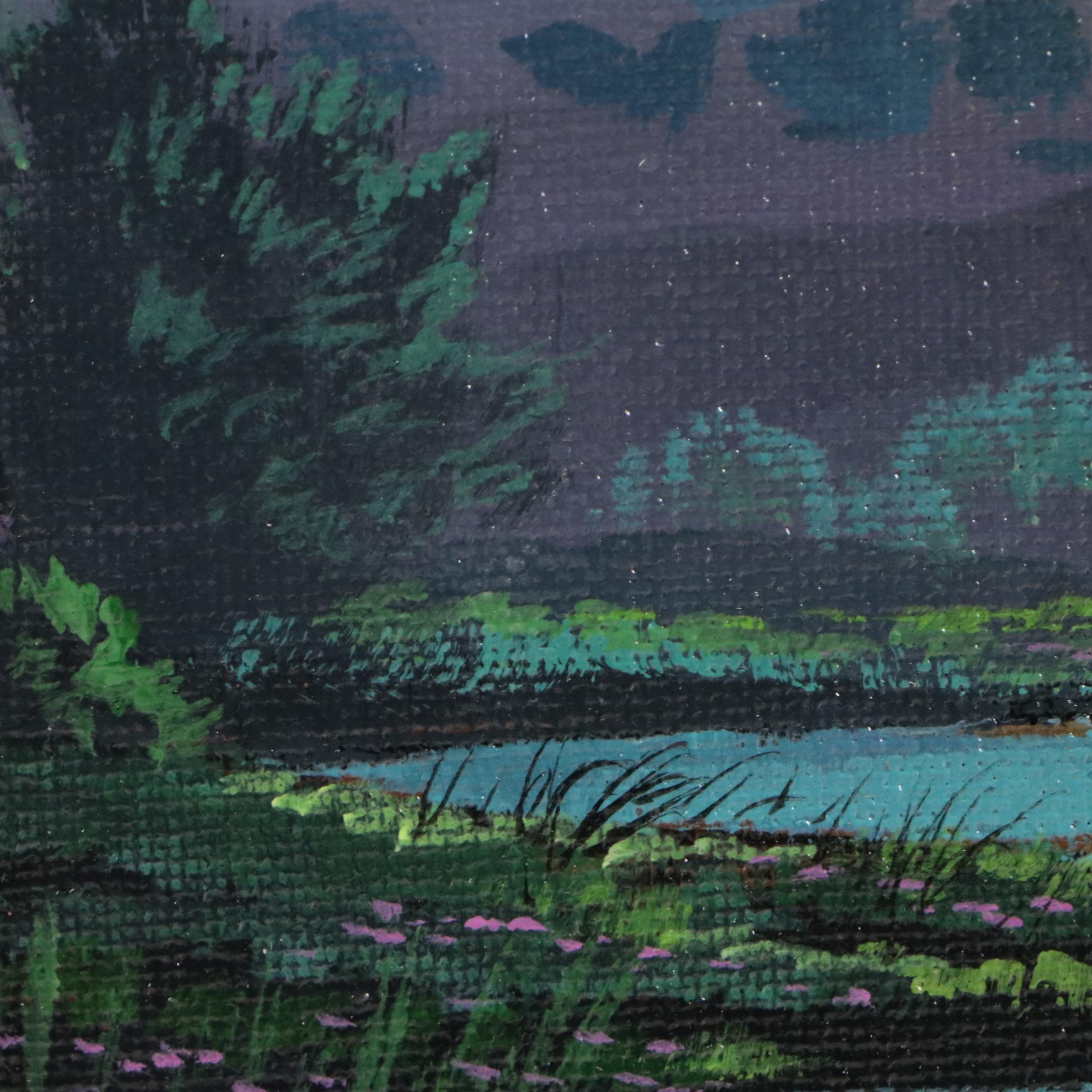 Doug "Bumo" Johnpeer Nocturne Landscape Oil Painting, Circa 2025