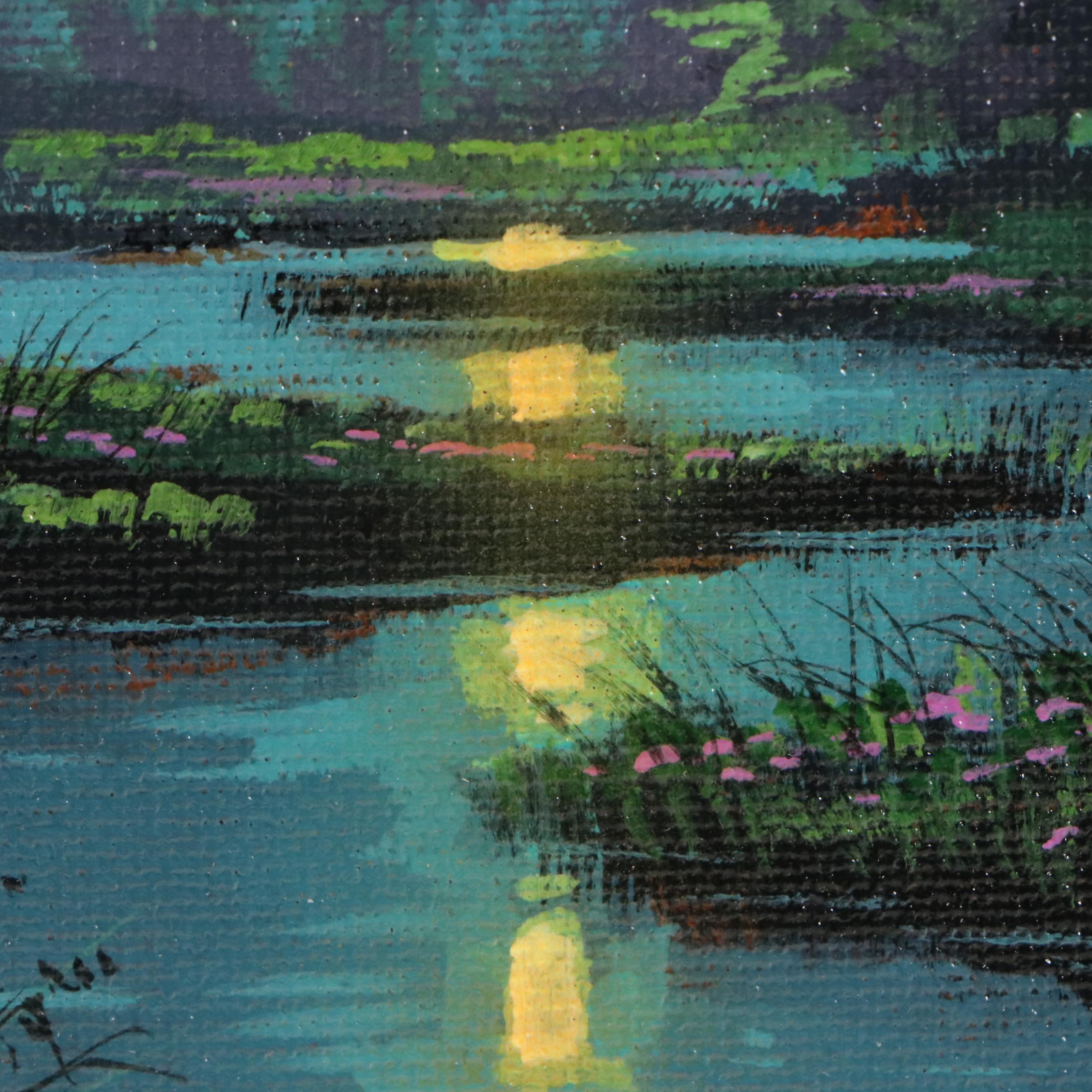 Doug "Bumo" Johnpeer Nocturne Landscape Oil Painting, Circa 2025