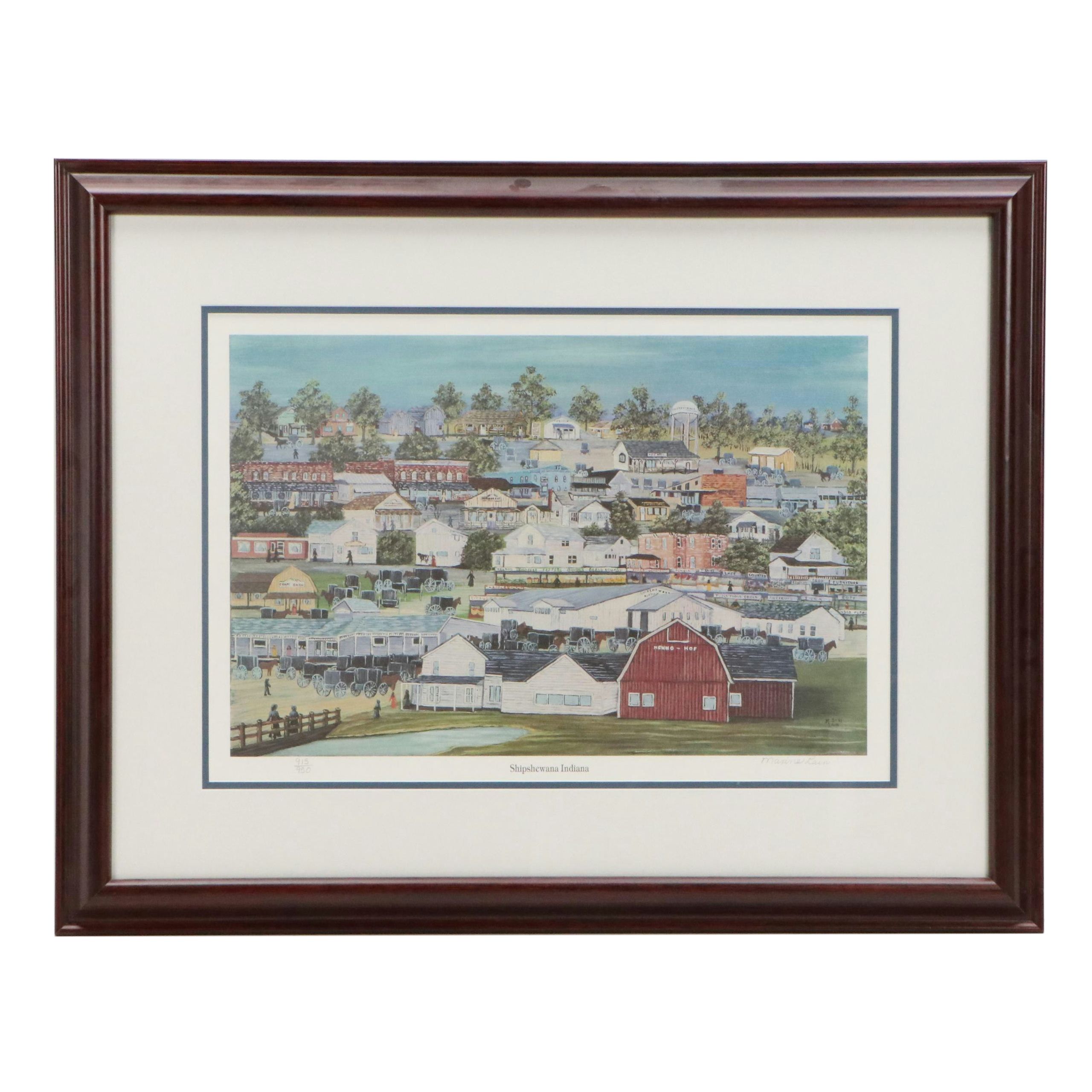Maxine Lain Offset Lithograph "Shipshewana Indiana"