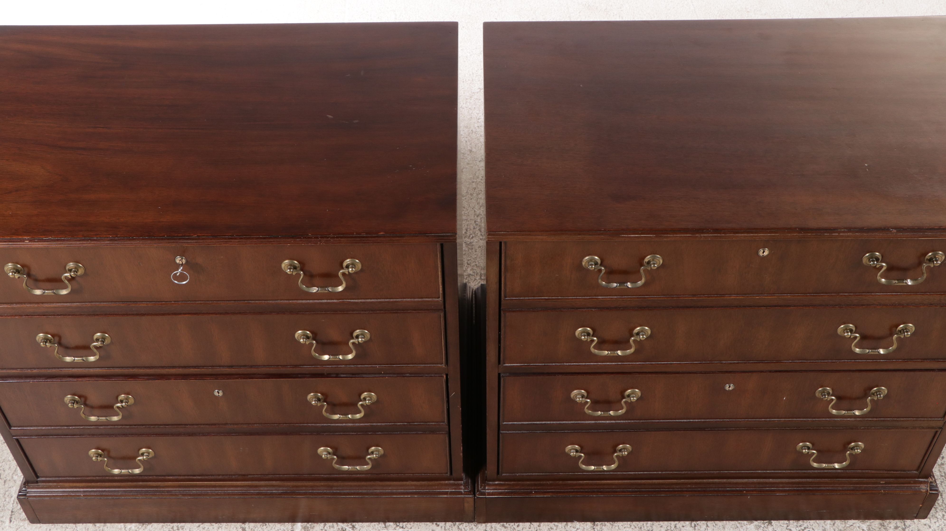 Pair of National Mt. Airy Traditional Style Mahogany Three-Drawer Chests