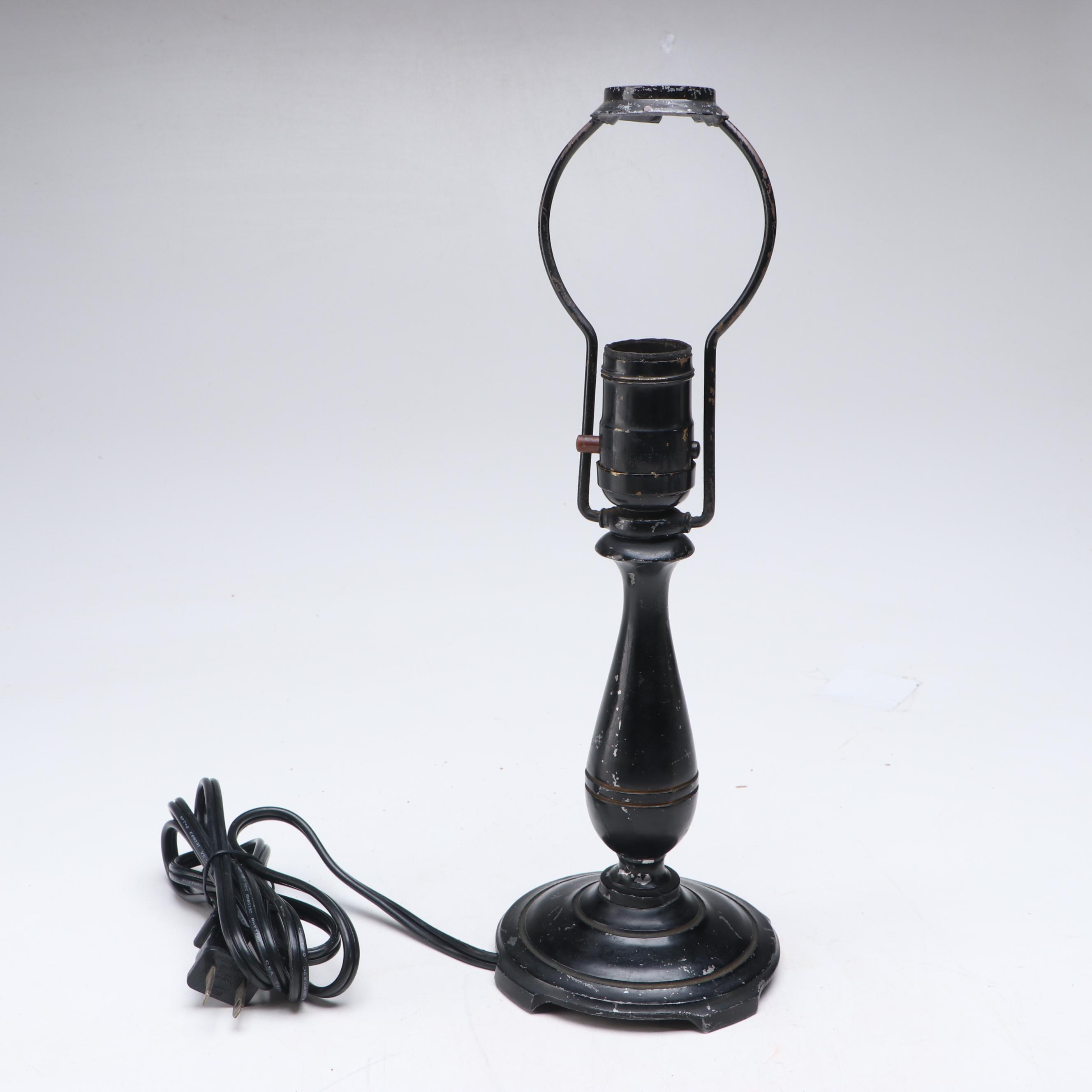 Moe-Bridges Spelter Table Lamp with Reverse-Painted Glass Shade