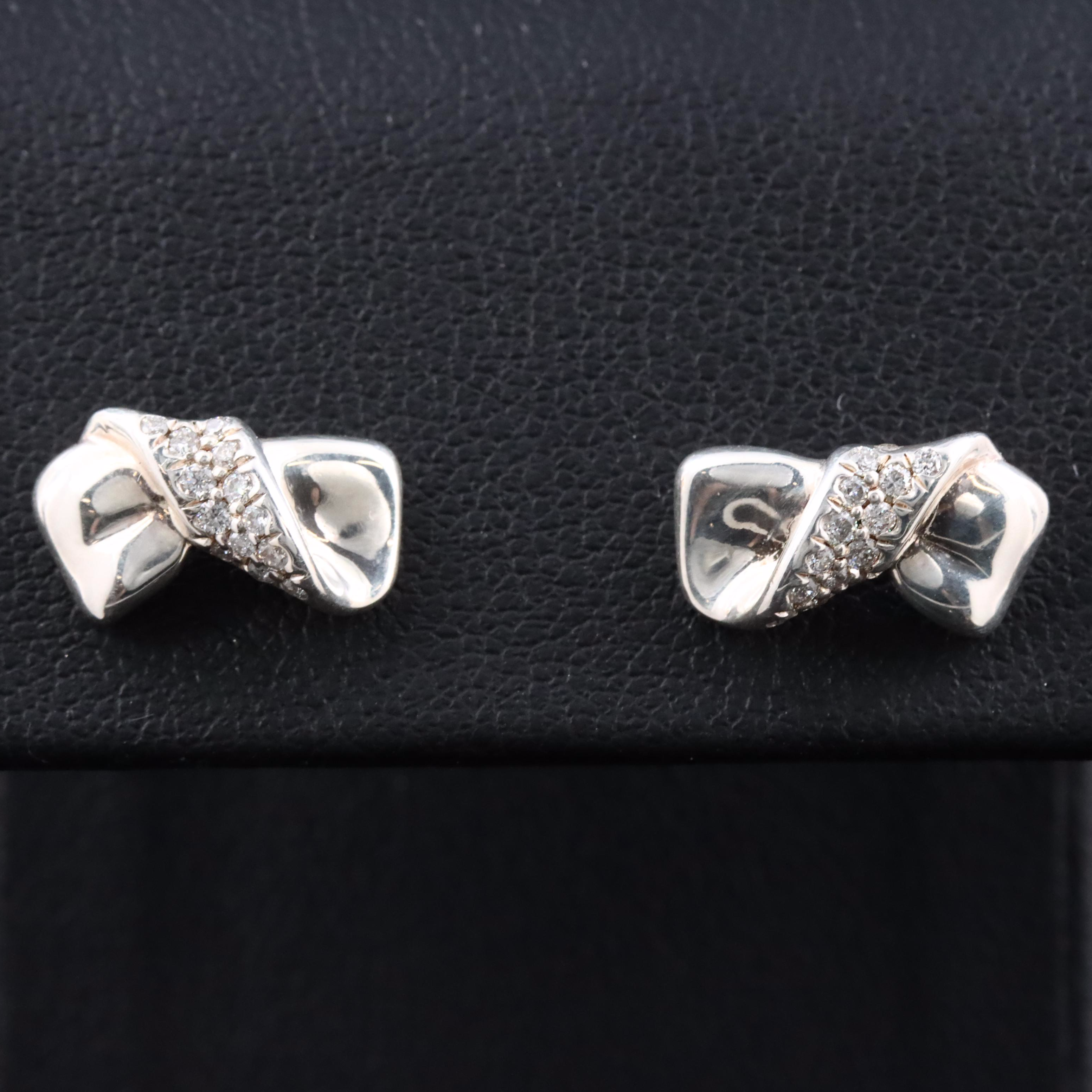 Ippolita Sterling and Diamond Twist Bow Stud Earrings