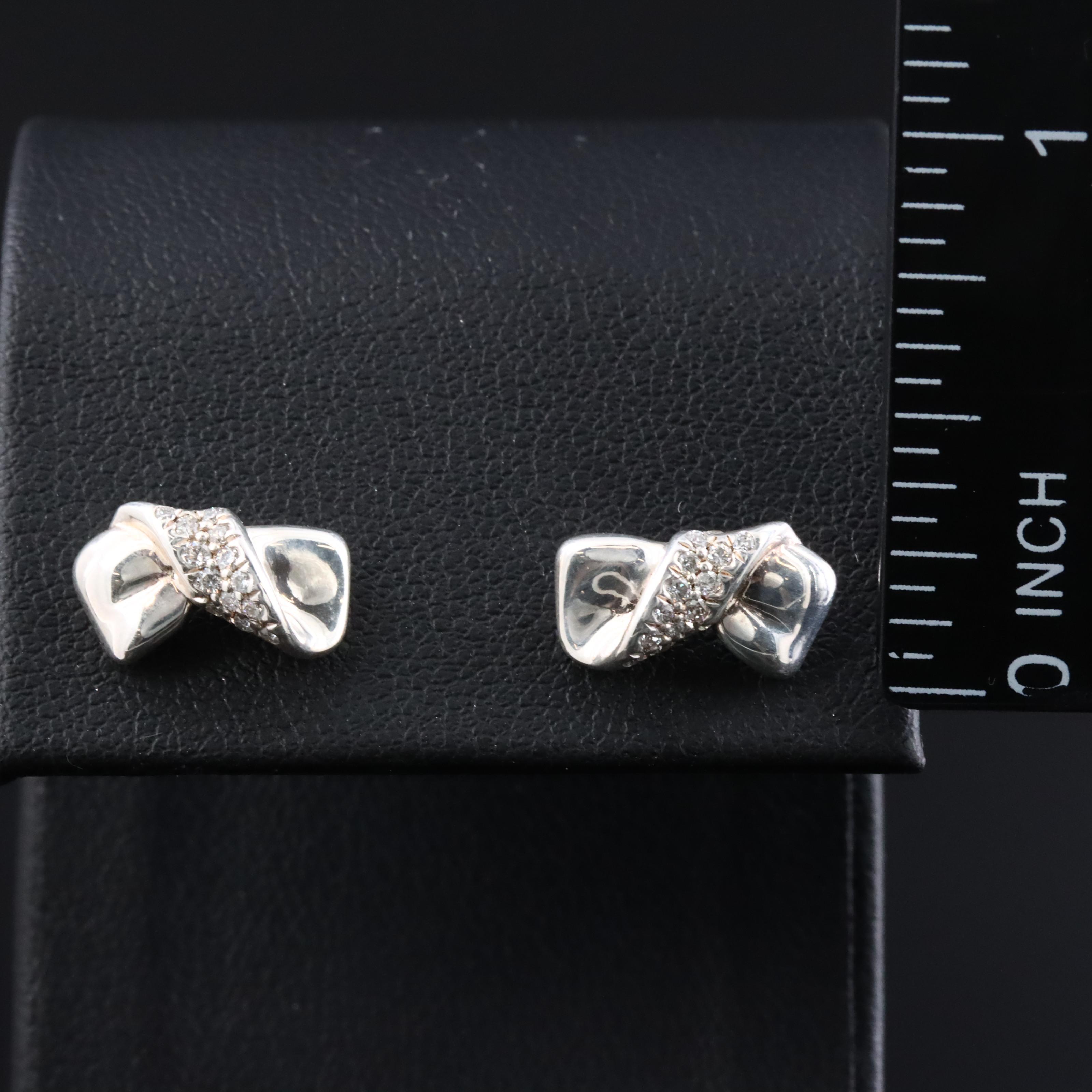 Ippolita Sterling and Diamond Twist Bow Stud Earrings