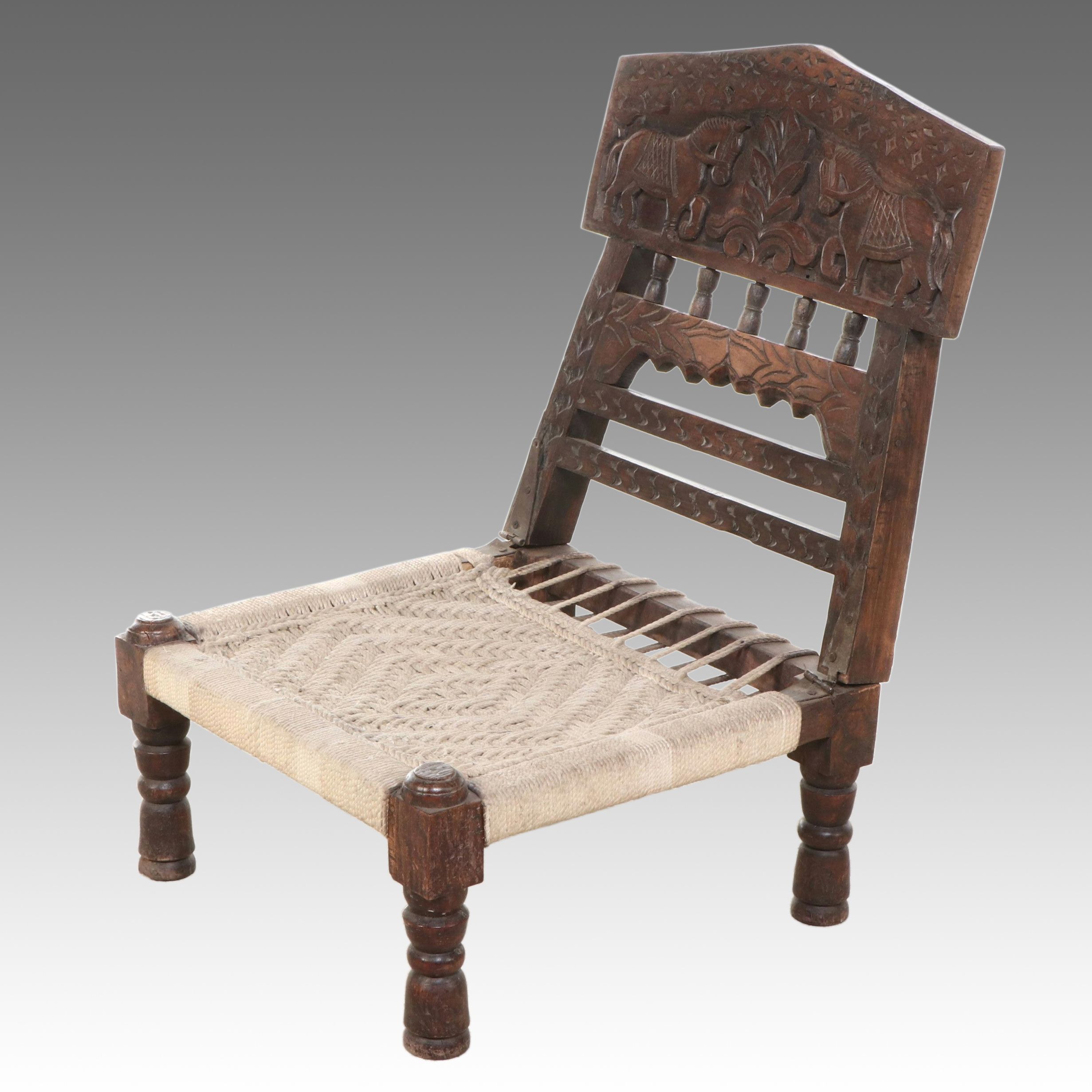 Carved Pida Chair with Woven Seat