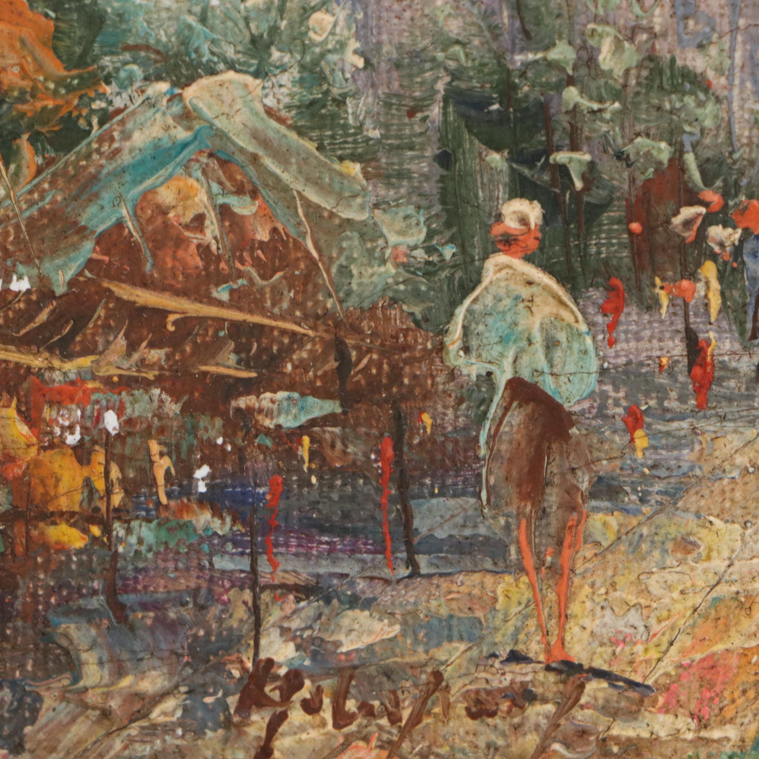 Oil Painting of Parisian Street Scene, Mid-20th Century