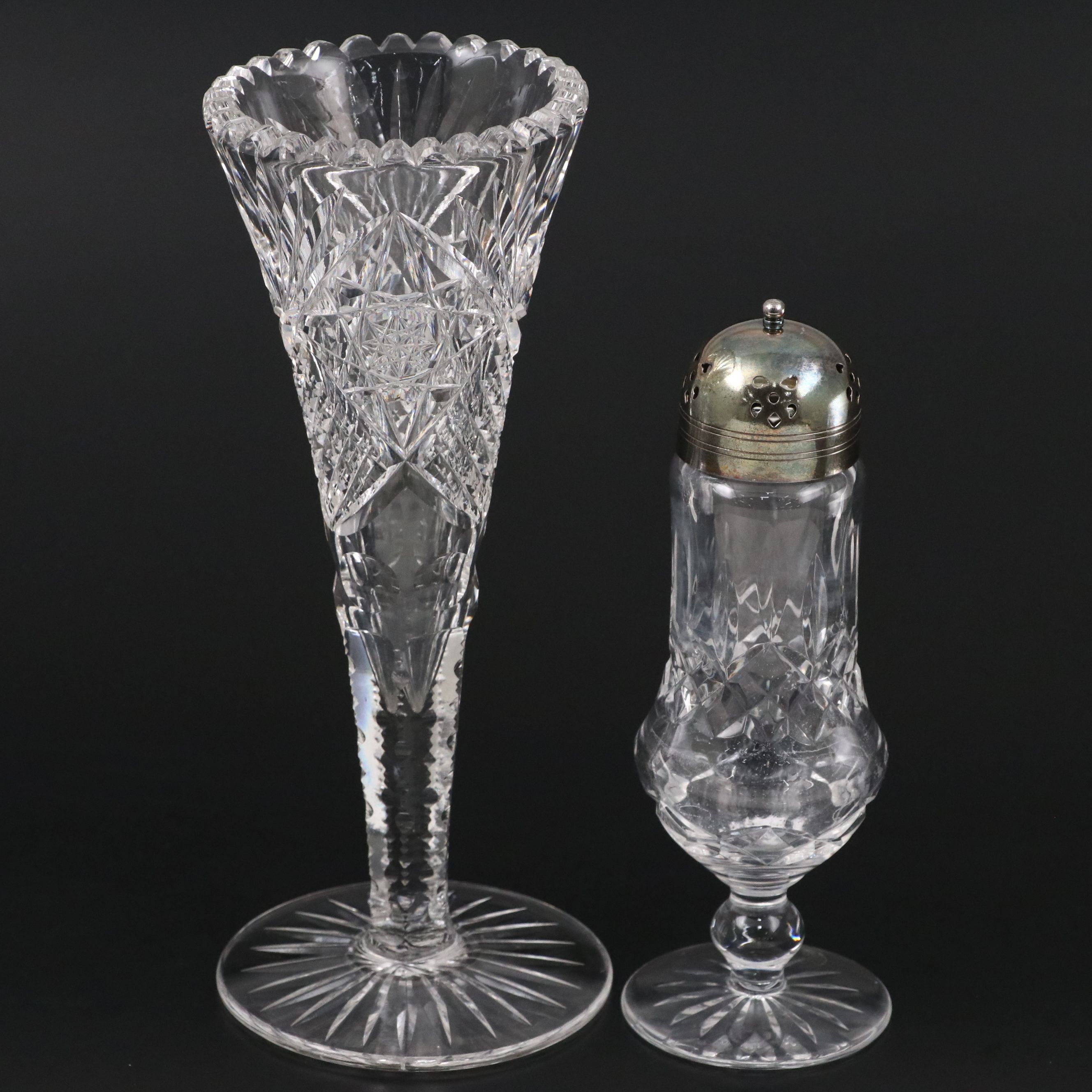 Waterford Crystal Bowl and Shaker with Other Etched Crystal Vase
