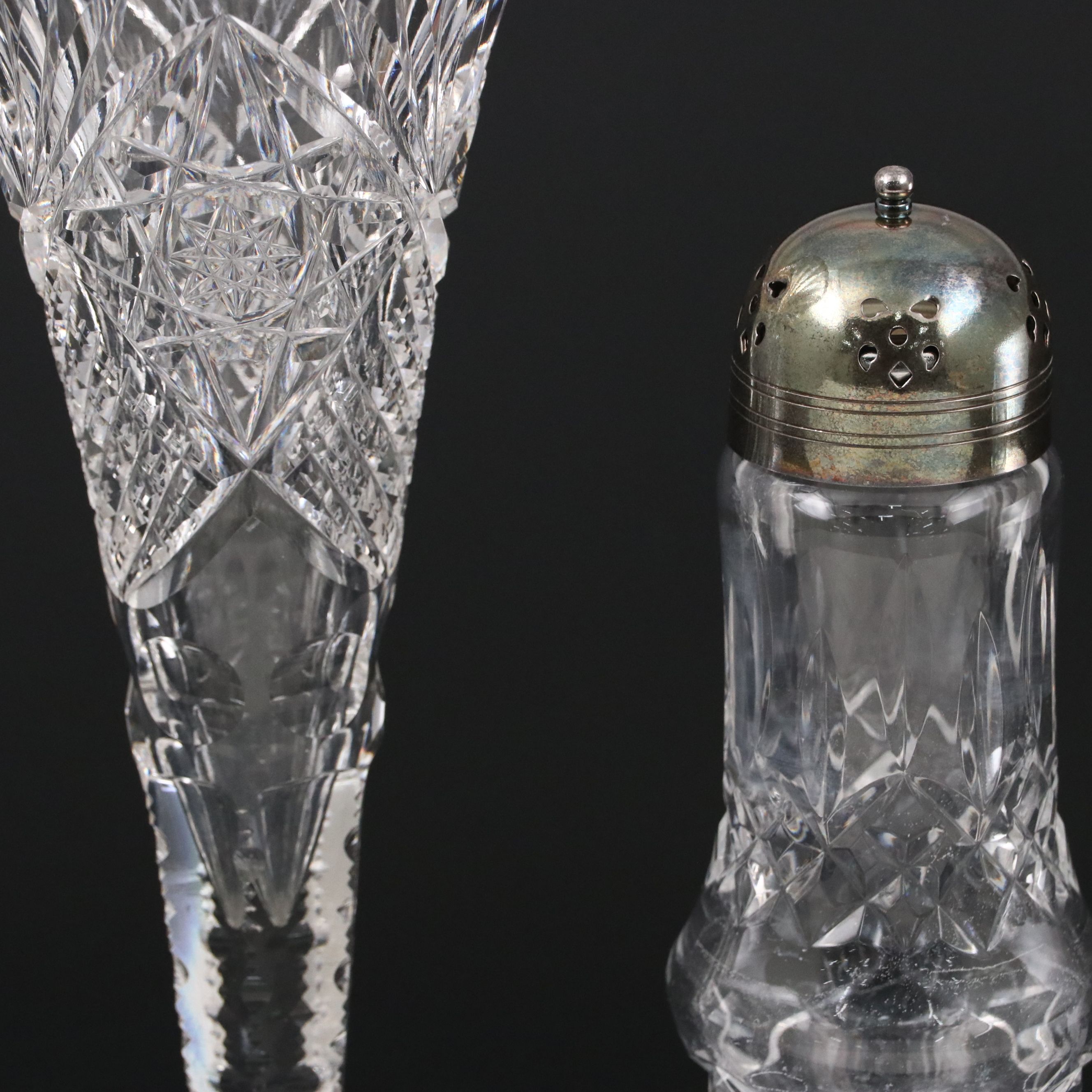 Waterford Crystal Bowl and Shaker with Other Etched Crystal Vase